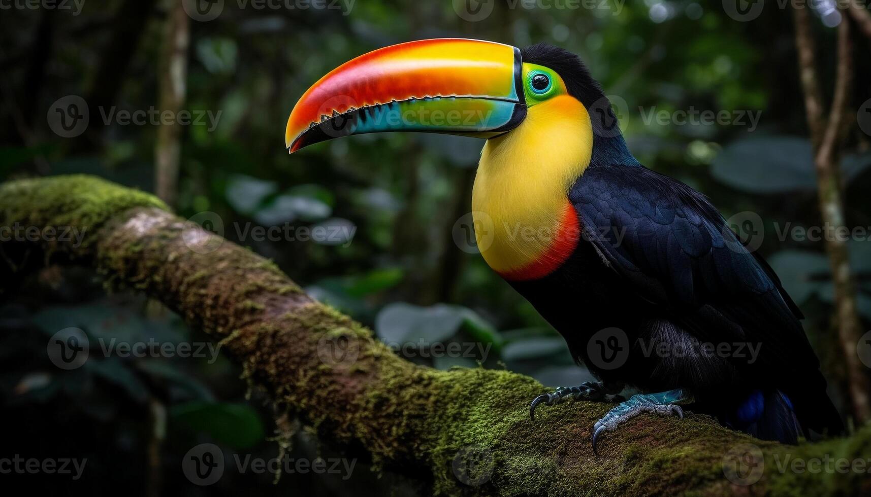 tucano empoleirar-se em filial, vibrante cores dentro natureza gerado de ai foto