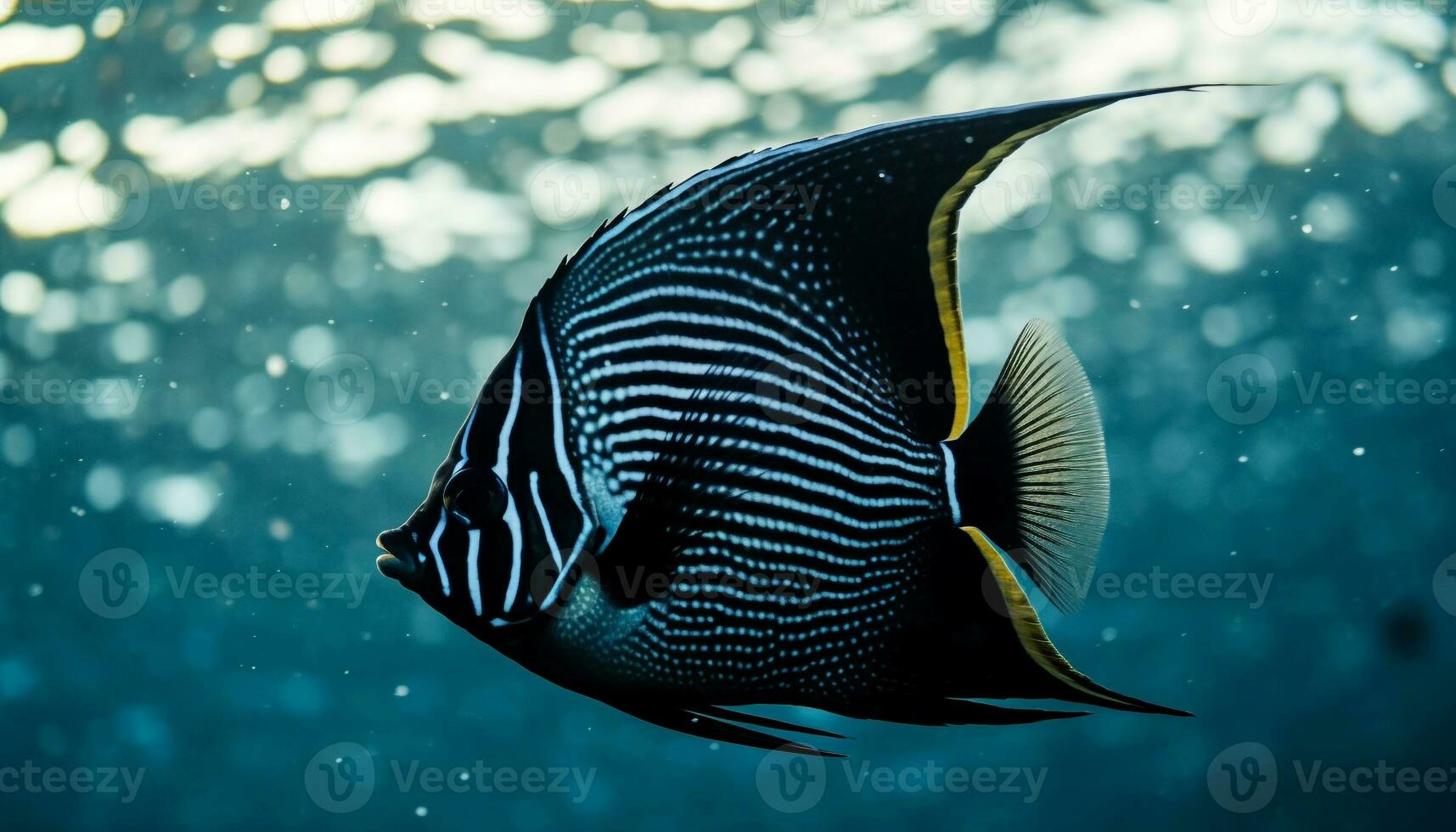 abstrato listrado zebra rabo dentro movimento, embaixo da agua coral recife beleza gerado de ai foto