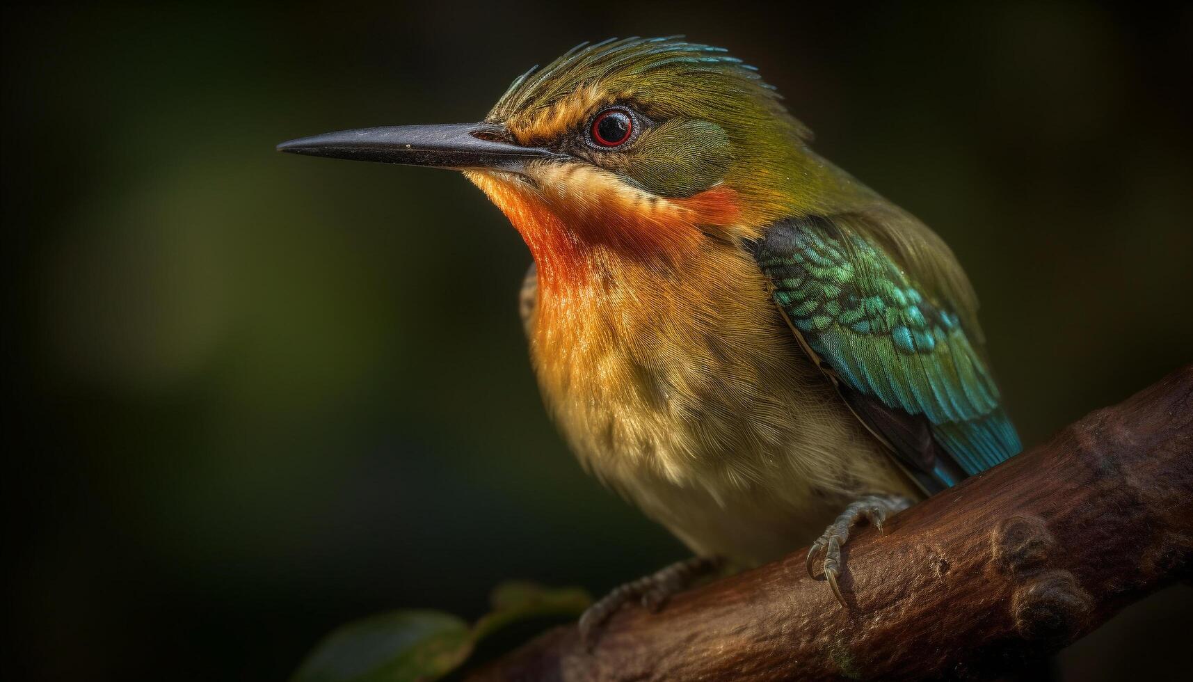 vibrante abelha comedor empoleirar-se em filial, alerta dentro tranquilo floresta gerado de ai foto