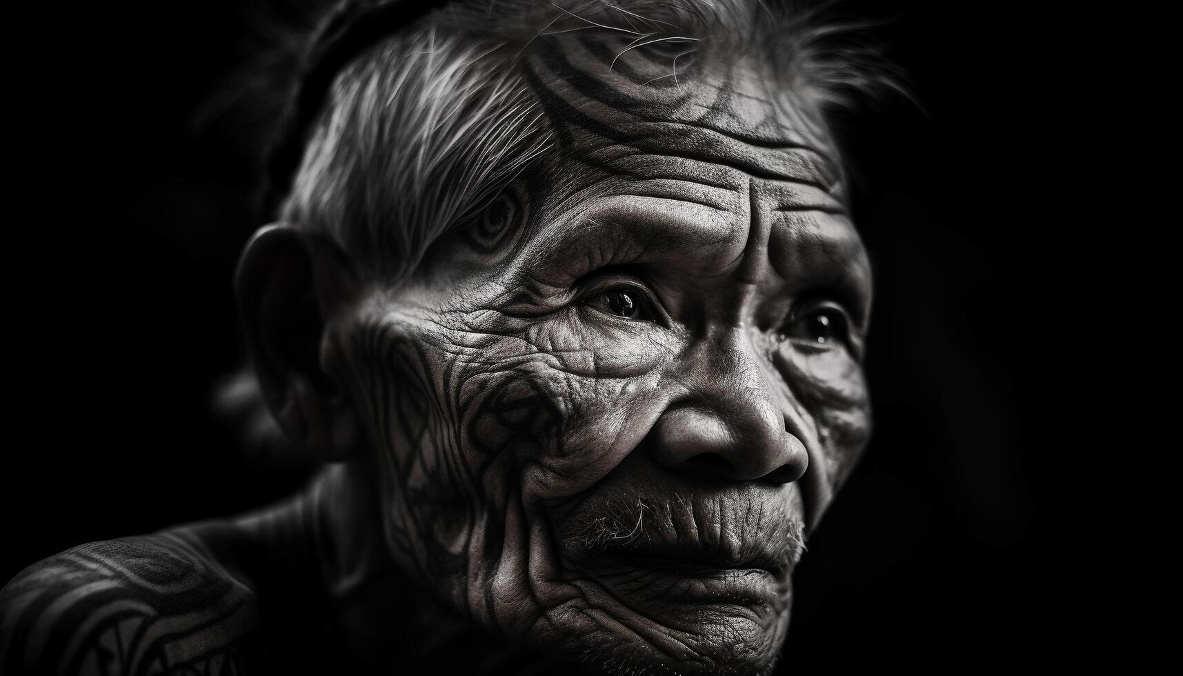 velho sabedoria sorridente, envelhecimento processo capturado dentro bem arte retrato gerado de ai foto
