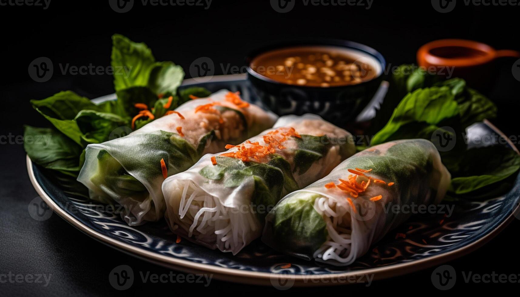 fresco Primavera lista Aperitivo com legumes e carne de porco, vietnamita cultura gerado de ai foto
