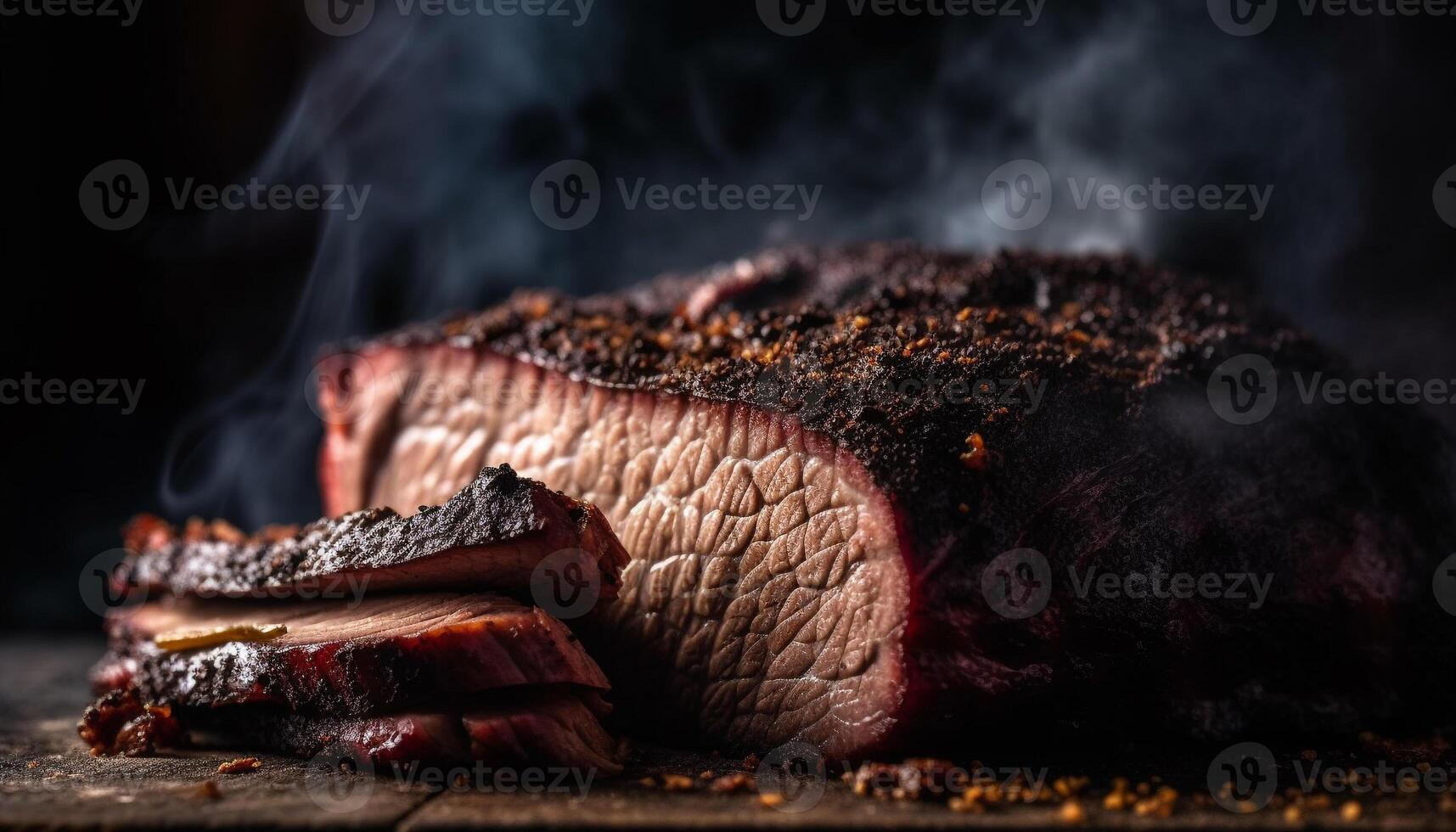 grelhado carne de porco filé em madeira, chama queimado para gourmet almoço gerado de ai foto