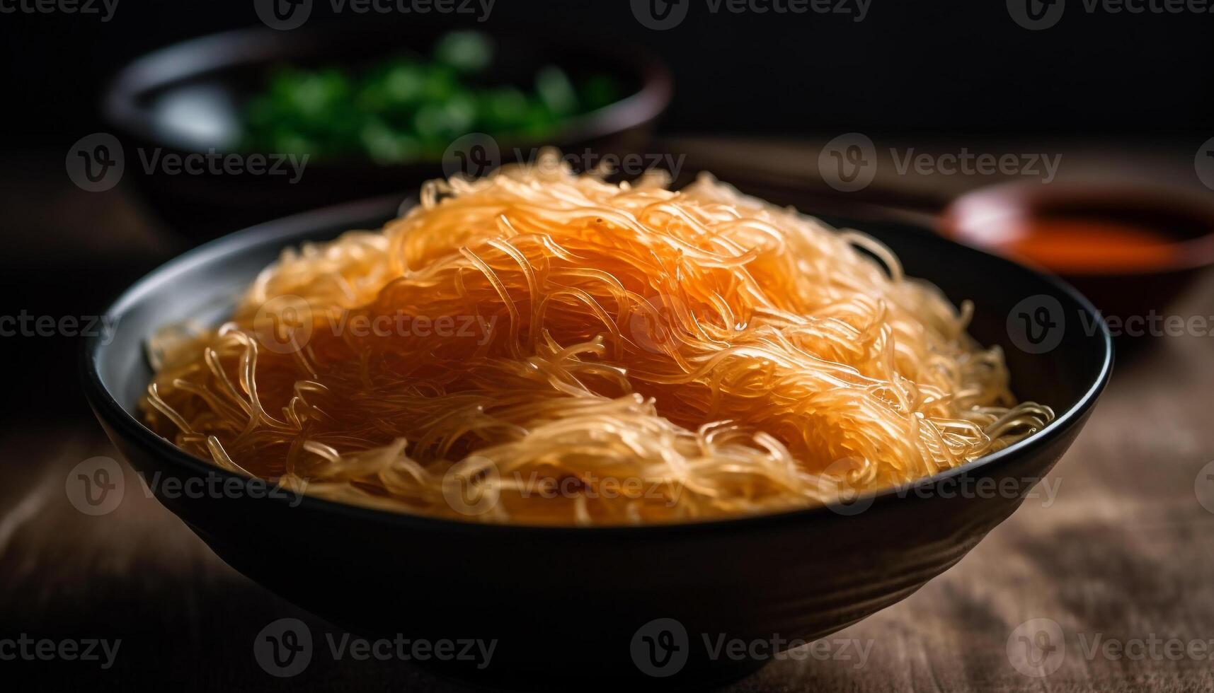 gourmet refeição do fresco frutos do mar e legumes dentro louça tigela gerado de ai foto