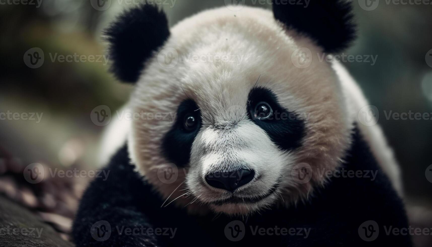 fofa gigante panda dentro natureza, fechar acima, Preto e branco pele gerado de ai foto