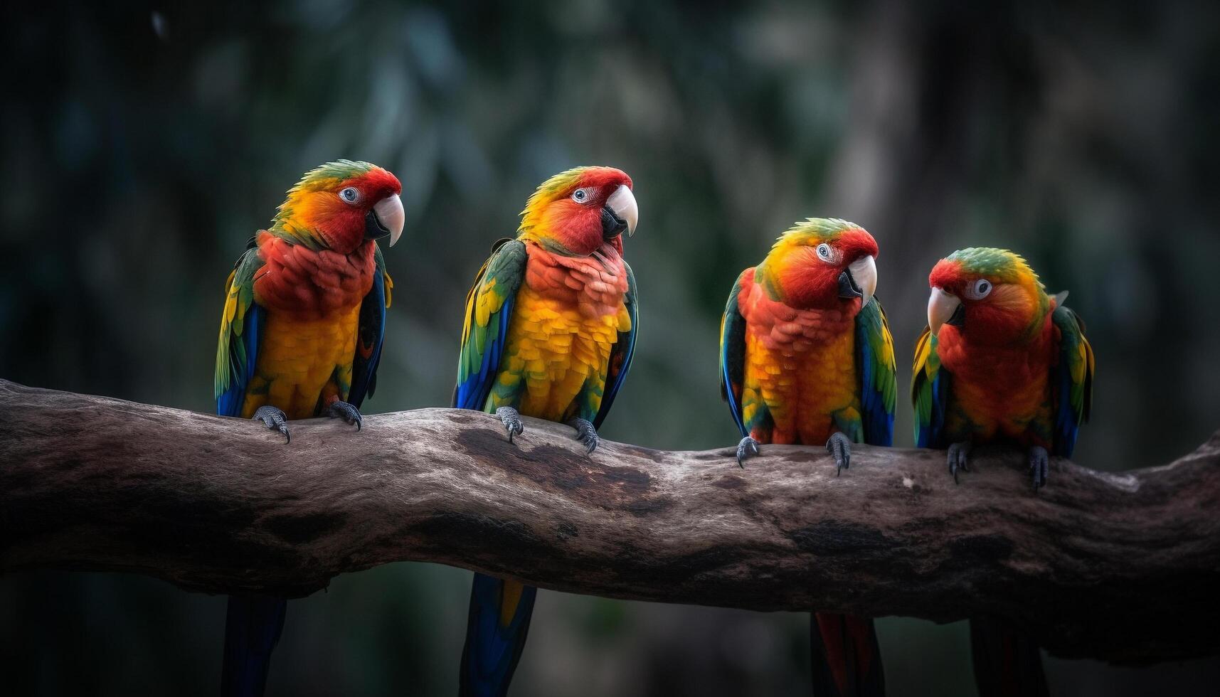 vibrante arara empoleirado em filial, desfrutando colorida festa ao ar livre gerado de ai foto