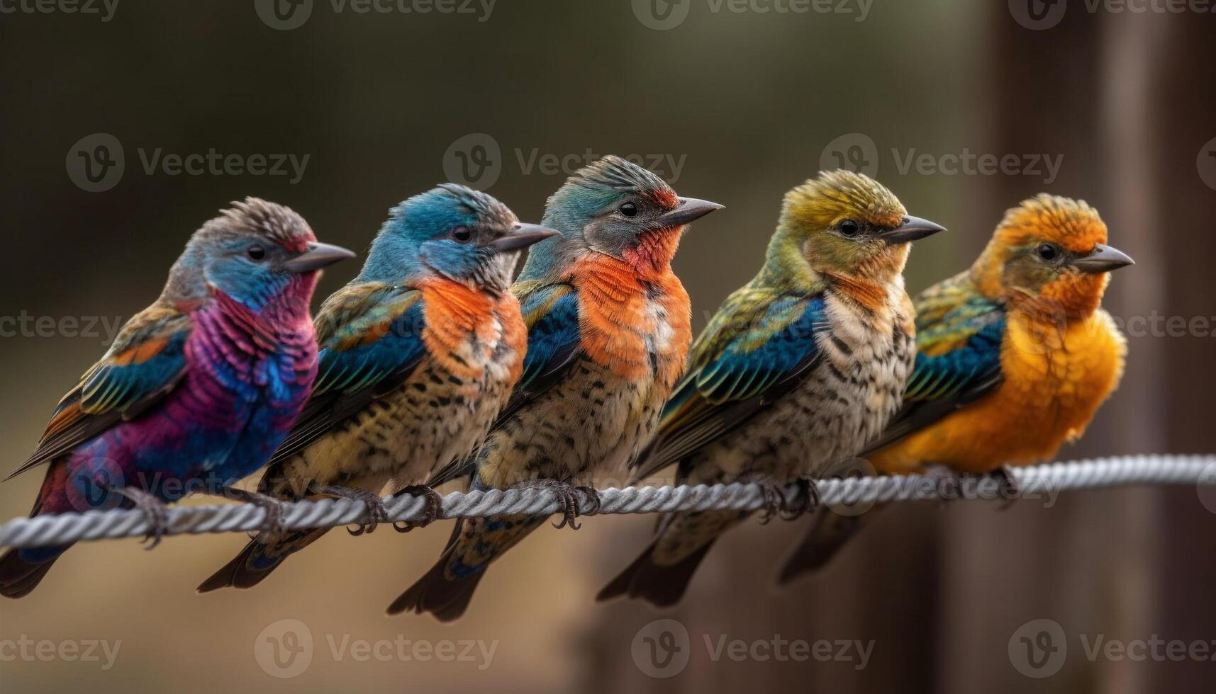 pequeno grupo do vibrante colori abelha comedores empoleirar-se em ramo gerado de ai foto