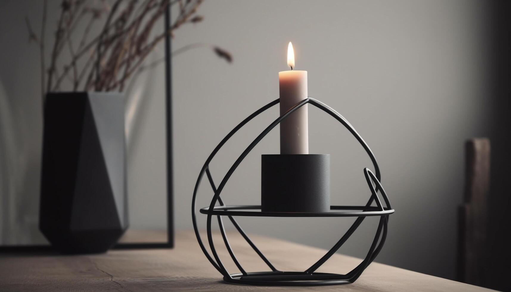 elegante vela decoração ilumina moderno vivo quarto com natural beleza gerado de ai foto