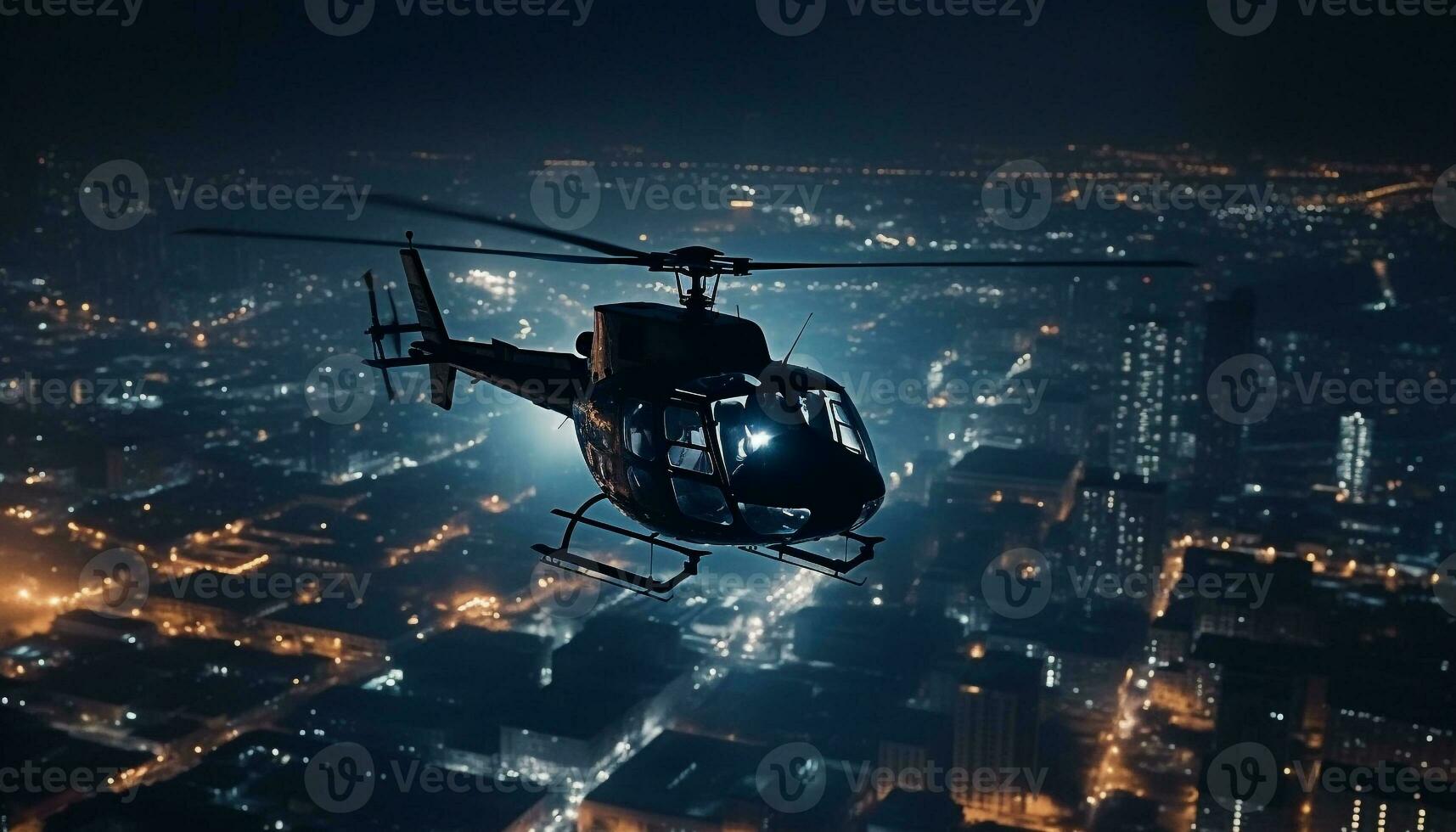 vôo ar veículos iluminar cidade Horizonte dentro Alto ângulo Visão gerado de ai foto