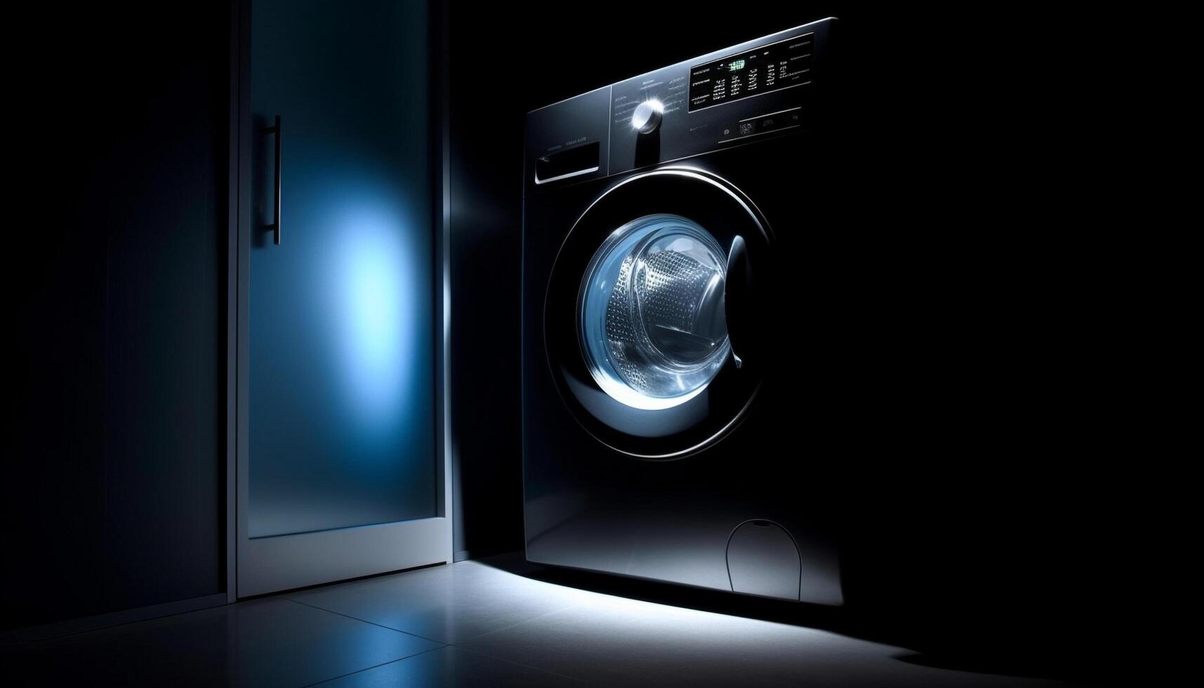 moderno lavando máquina reflete limpar \ limpo doméstico vida com metálico equipamento gerado de ai foto
