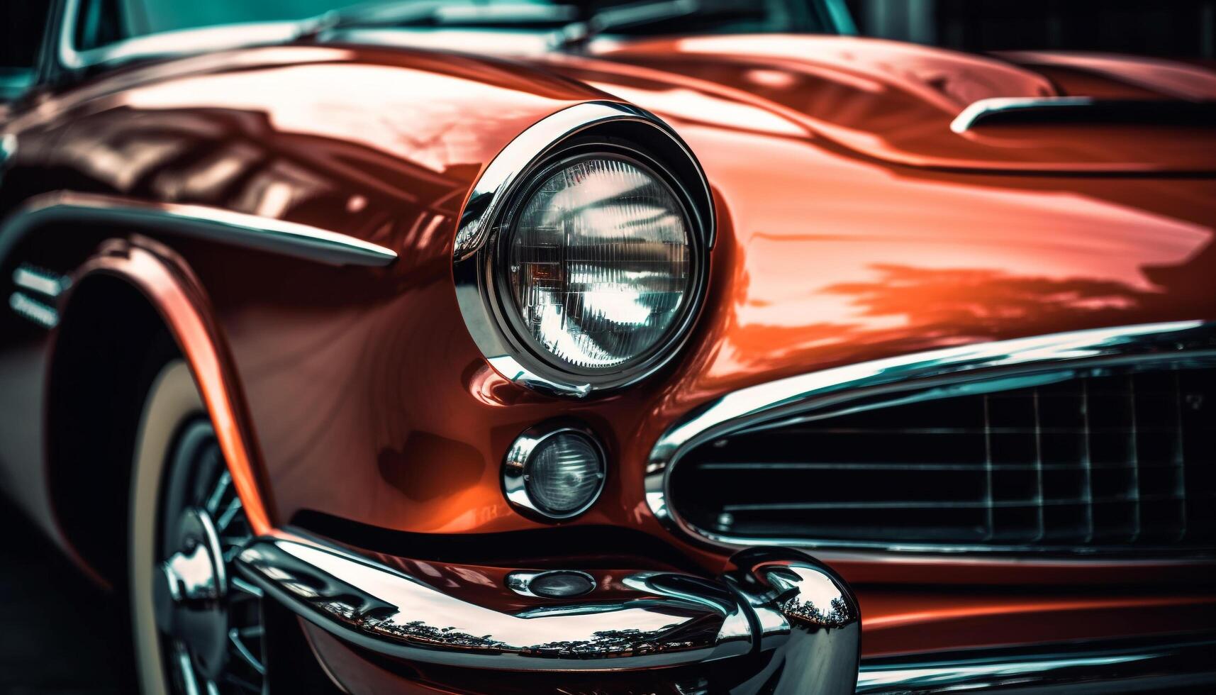 brilhante cromada vintage Esportes carro, uma símbolo do americano cultura gerado de ai foto