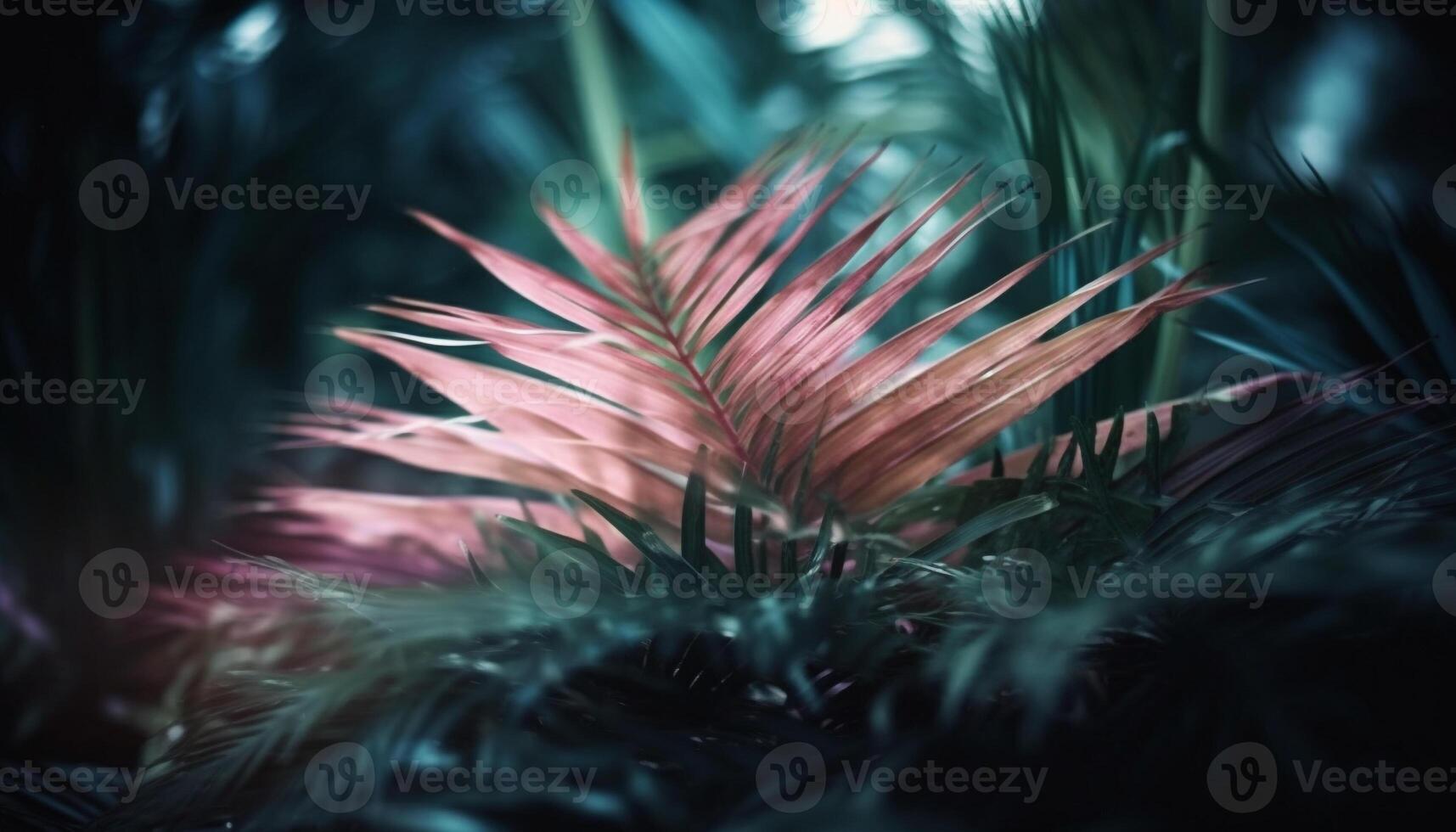 vibrante tropical plantar crescimento dentro Sombrio floresta, embaixo da agua beleza abstrato gerado de ai foto