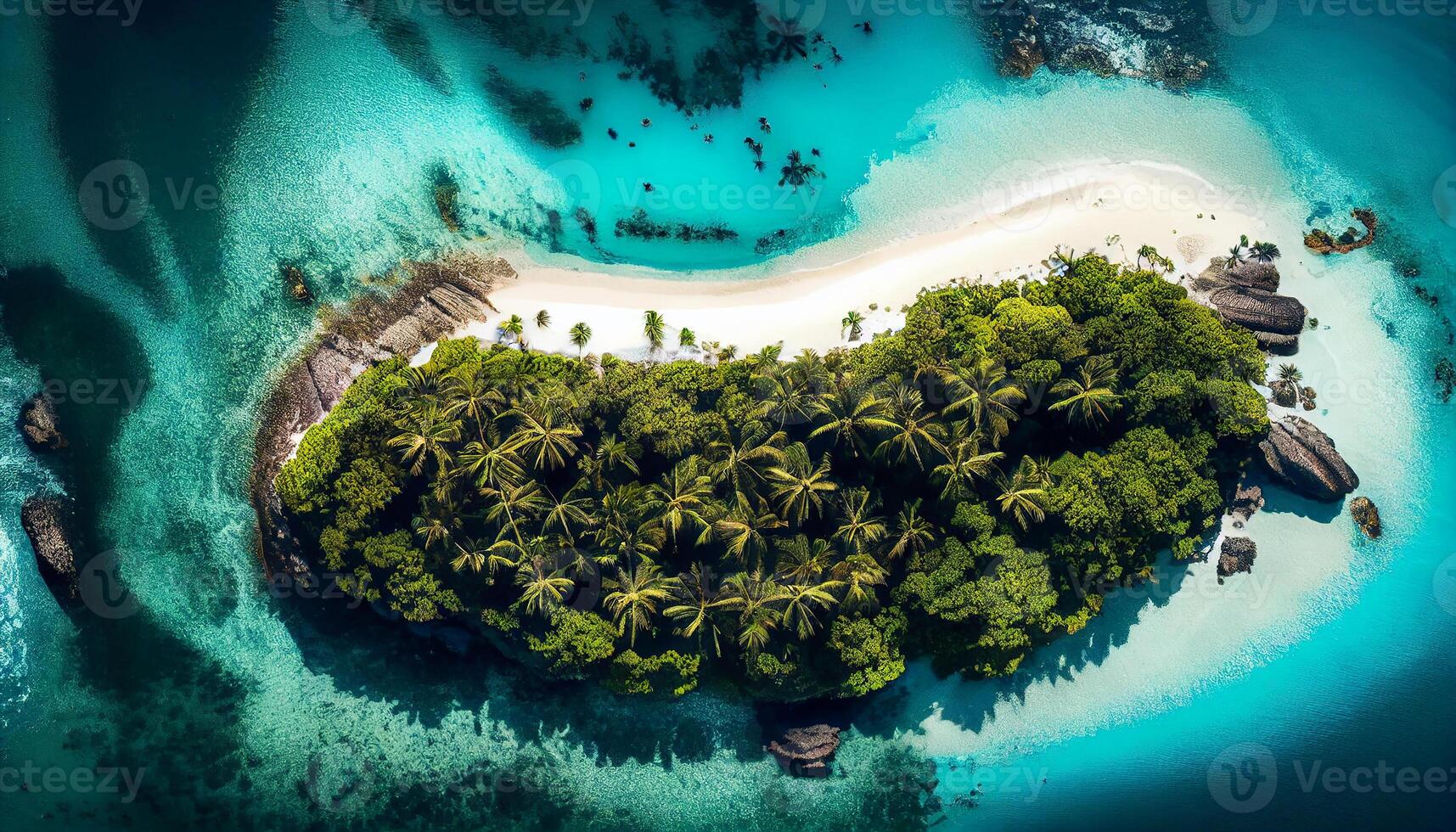 tropical período de férias azul água areia Palma árvores , generativo ai foto