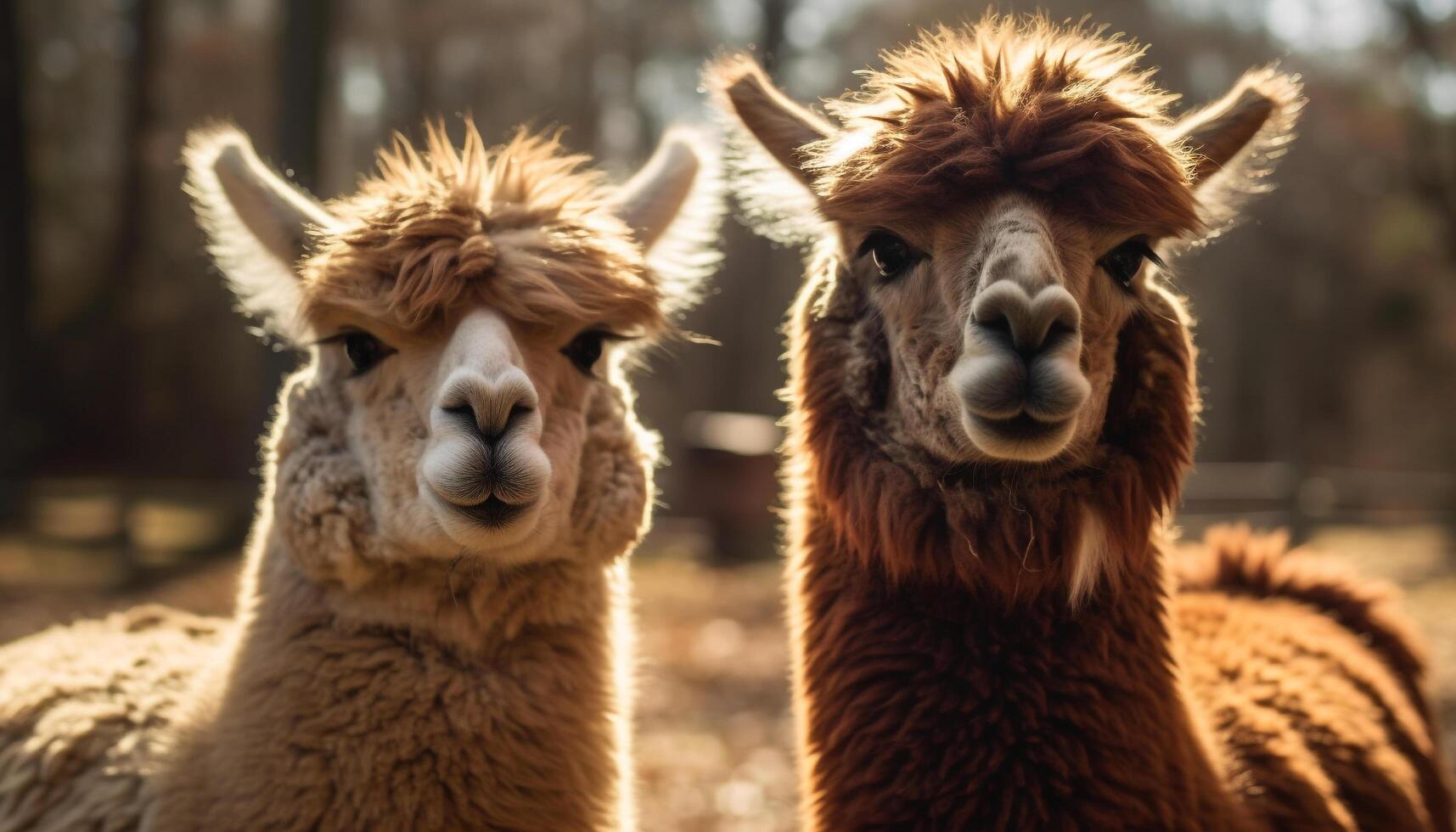 fofa alpaca retrato, olhando às Câmera com fofo lã gerado de ai foto