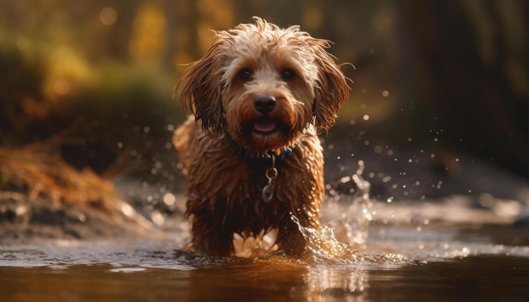 molhado cachorro espirrando dentro natureza beleza, brincalhão gerado de ai foto