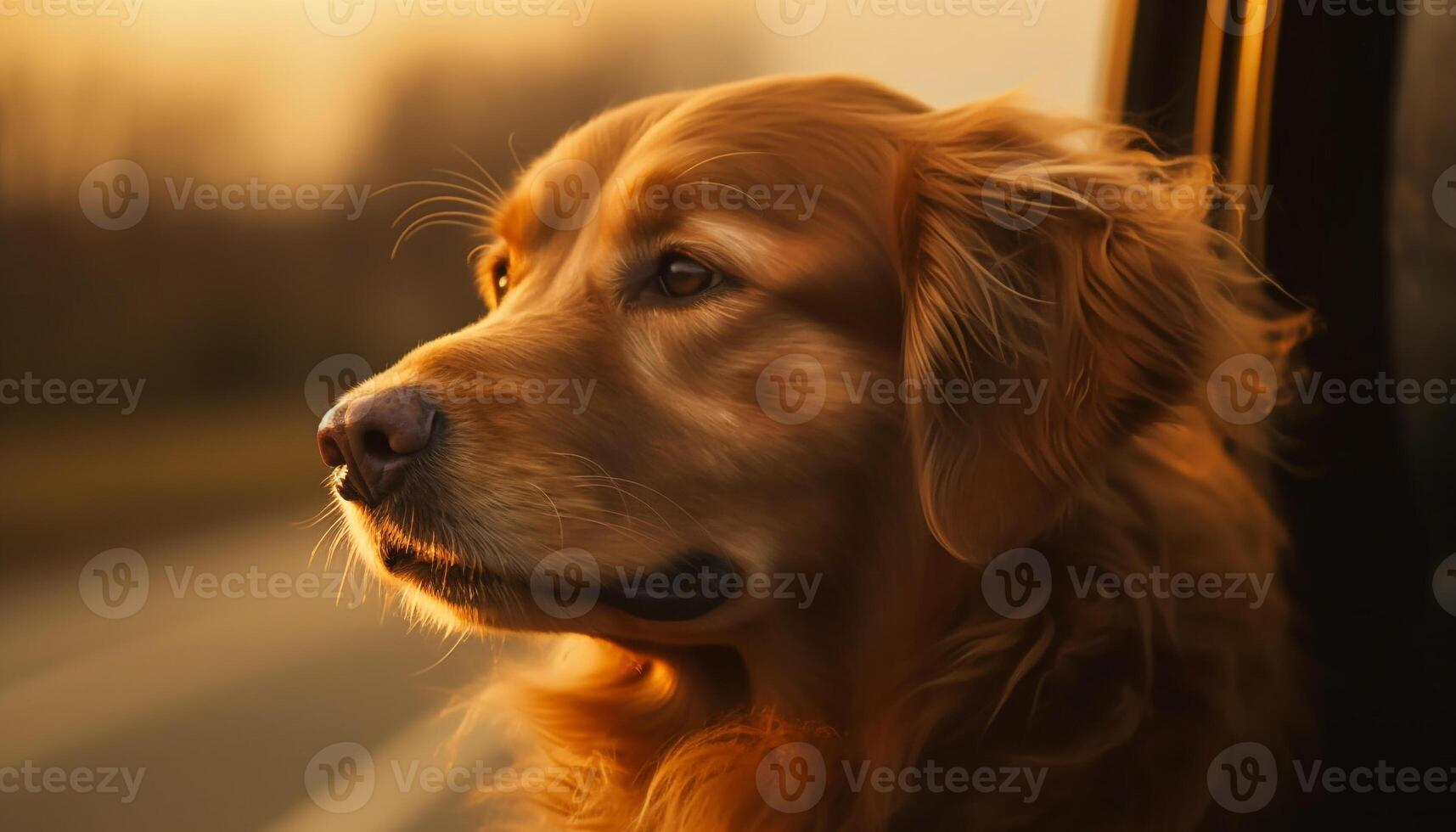 fofa cachorro sentado ao ar livre, dourado retriever retrato gerado de ai foto