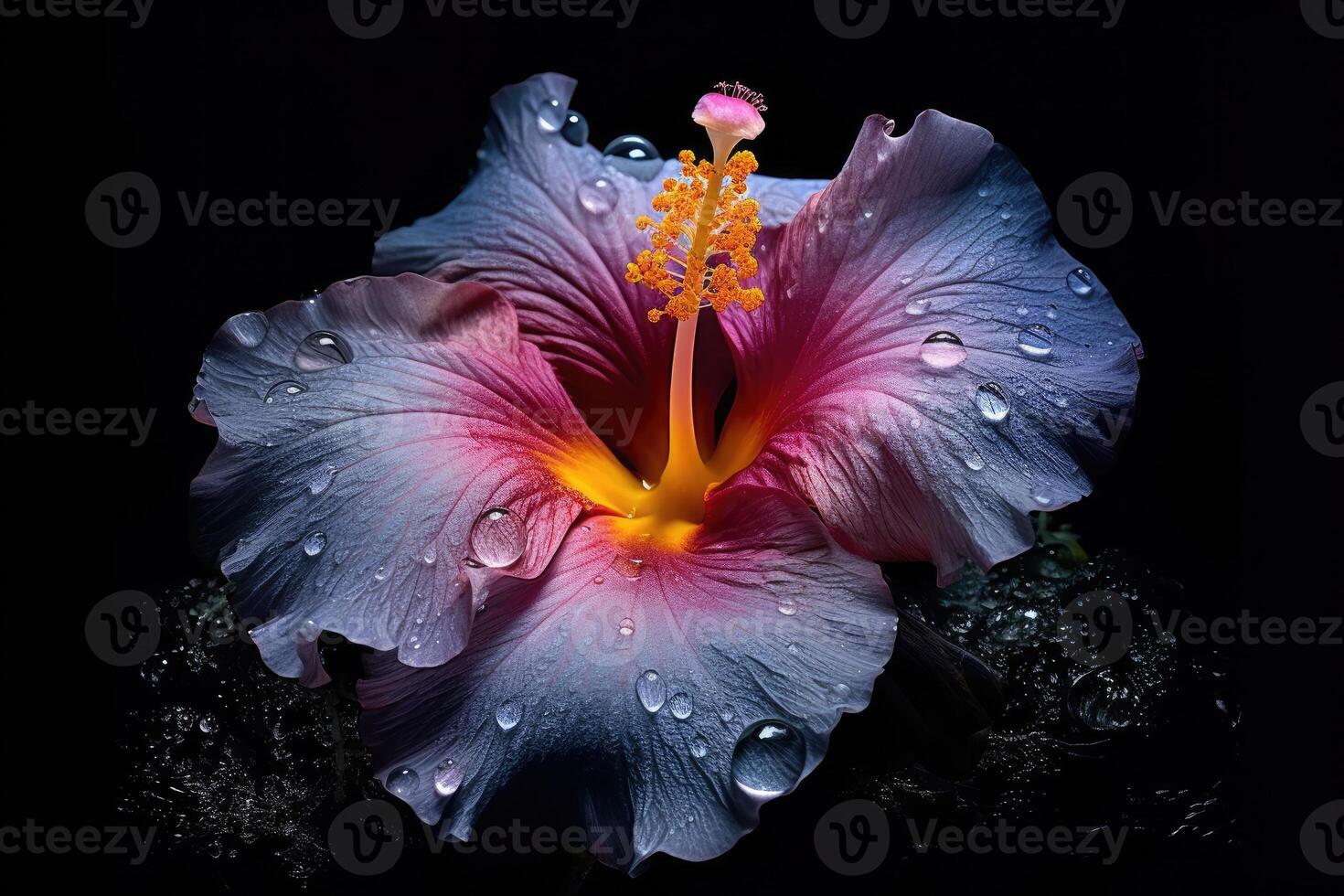 retrato lindo hibisco flor isolado em Preto ai generativo foto
