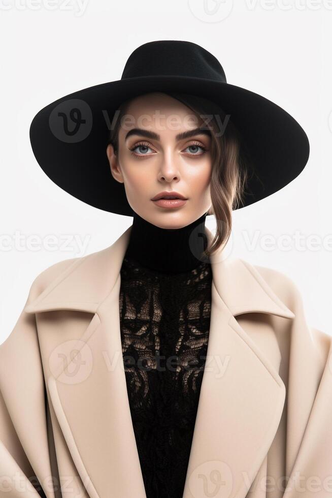 retrato uma lindo mulher vestindo chapéu ai generativo foto