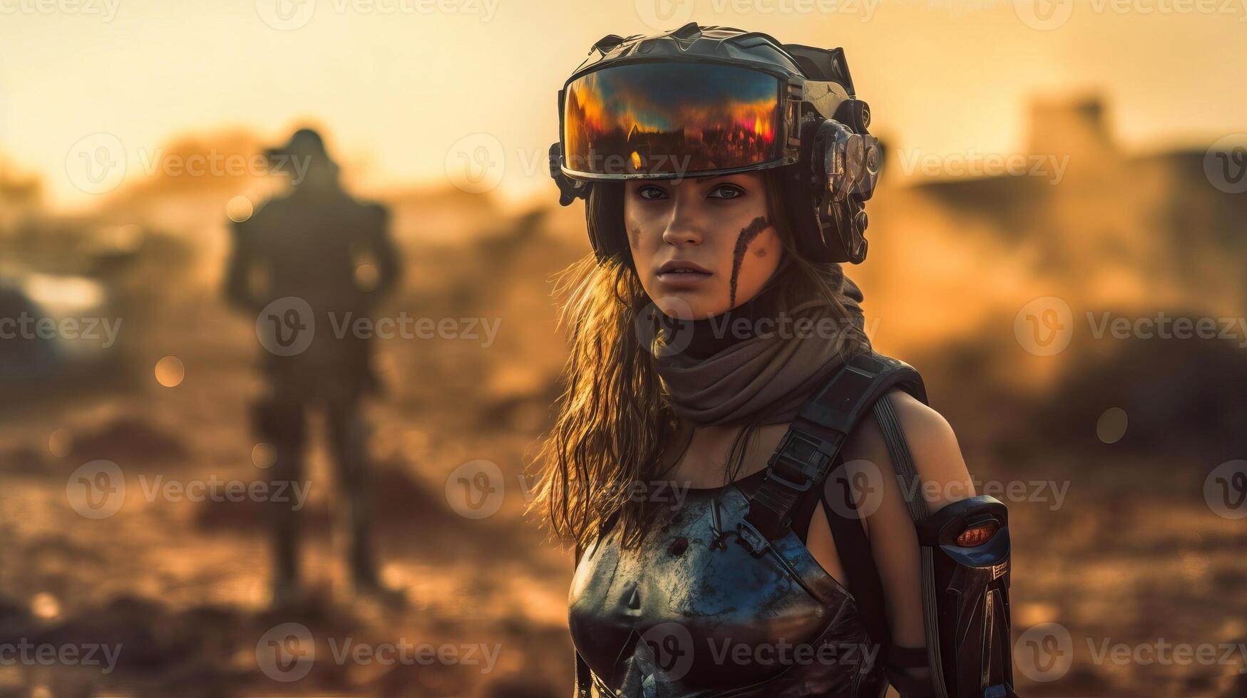 retrato mulher vestindo batalha armaduras ai generativo foto