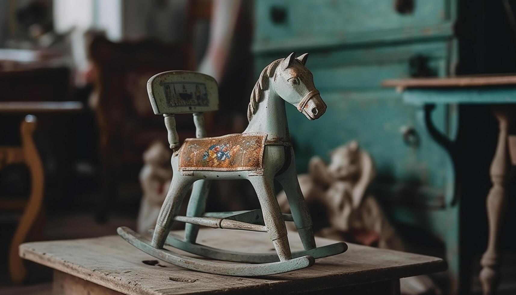 rústico balanço cavalo decoração, trabalhada a partir de velho madeira e metal gerado de ai foto