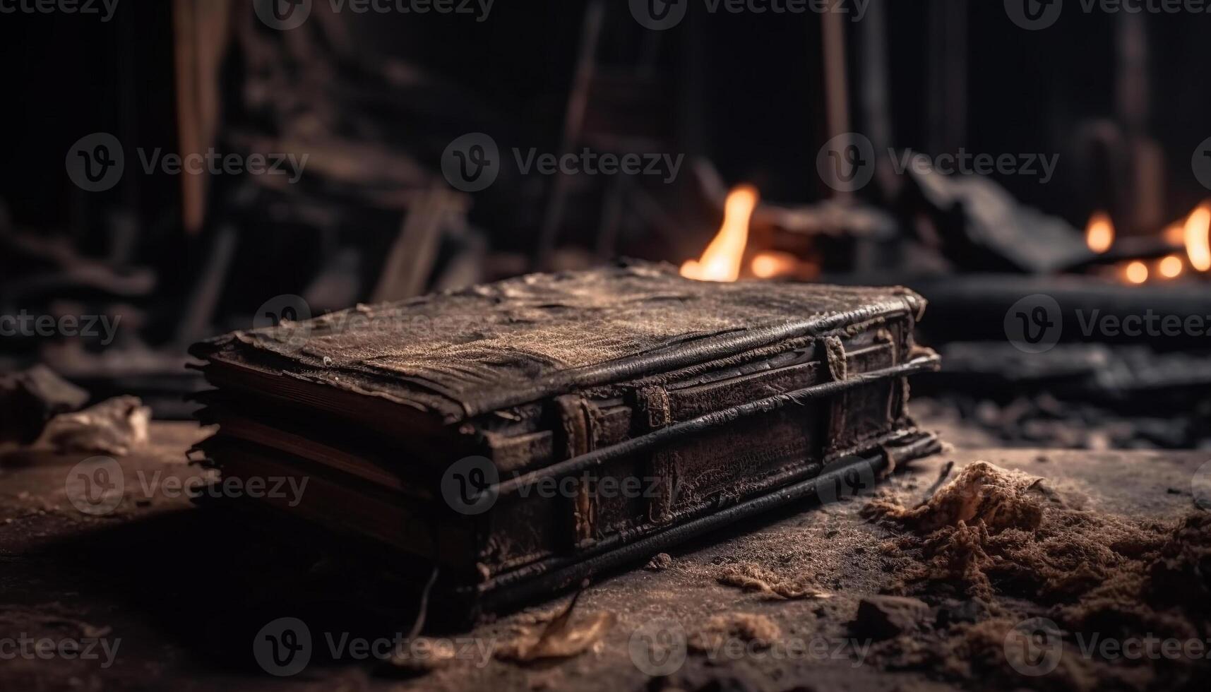 queimando vela ilumina antigo religioso literatura dentro de casa gerado de ai foto