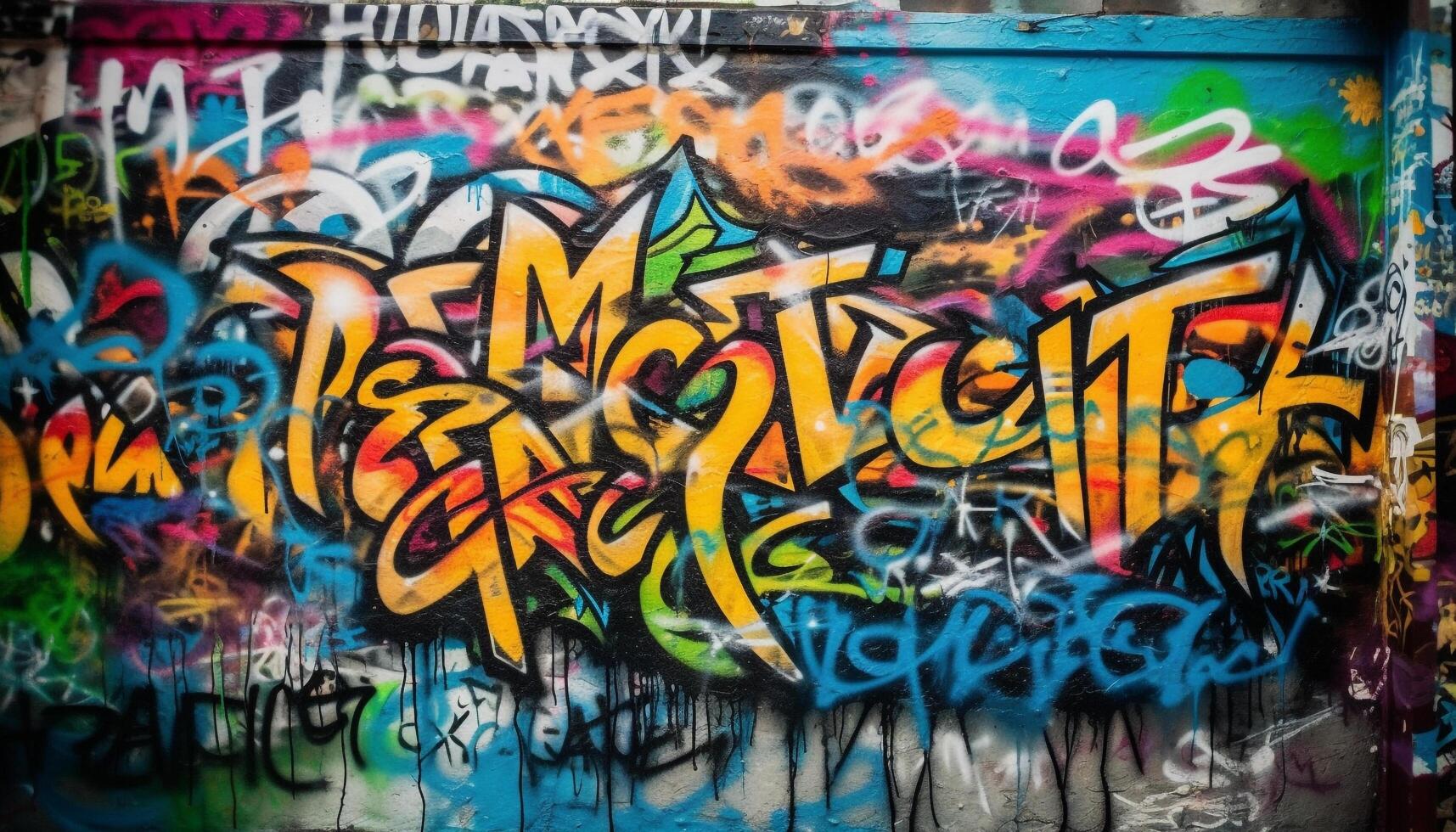 vibrante grafite mural retrata cidade vida caos gerado de ai foto