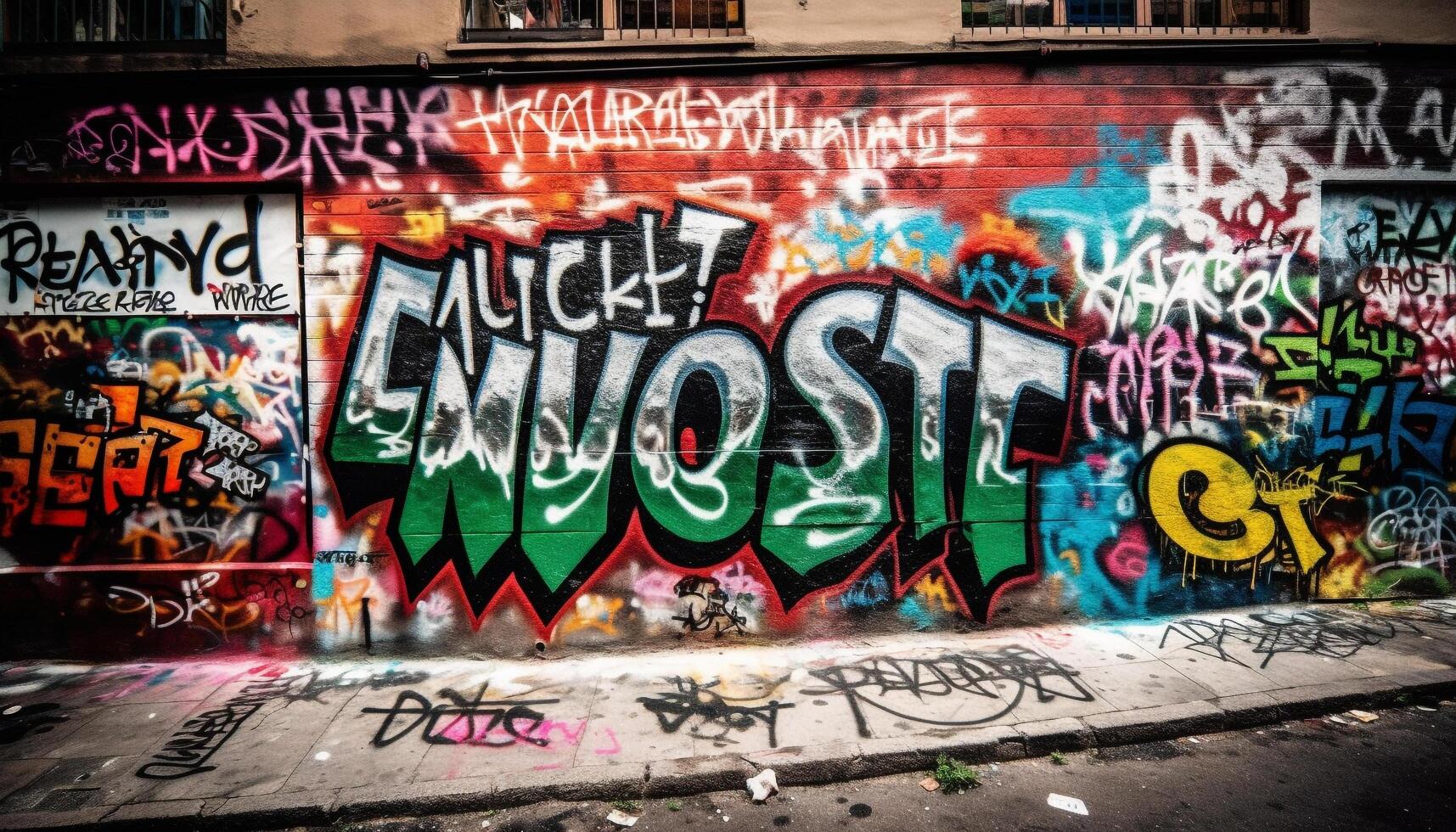 vibrante grafite mural ilumina sujo cidade rua gerado de ai foto