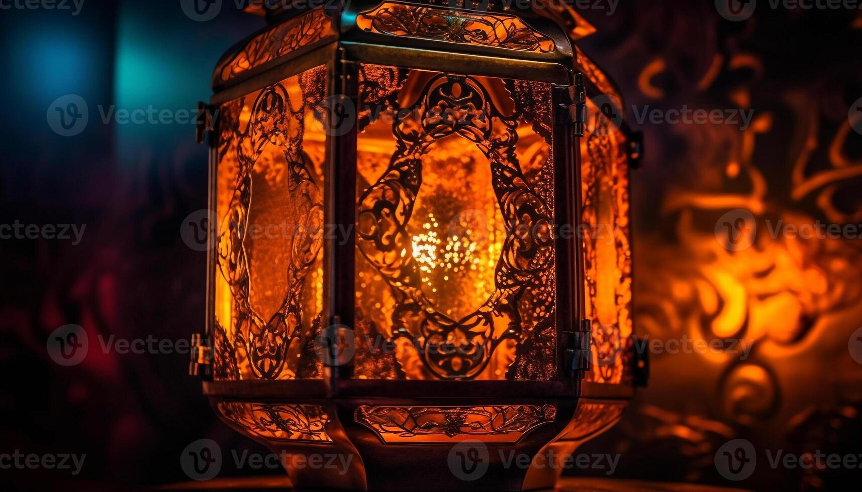 iluminado lanterna traz espiritualidade para Ramadã noite gerado de ai foto