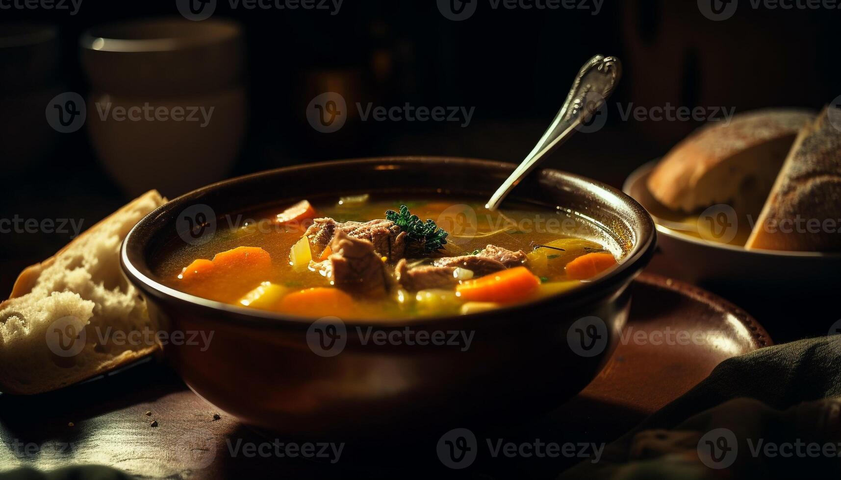 fresco vegetal sopa com refogado carne ensopado gerado de ai foto