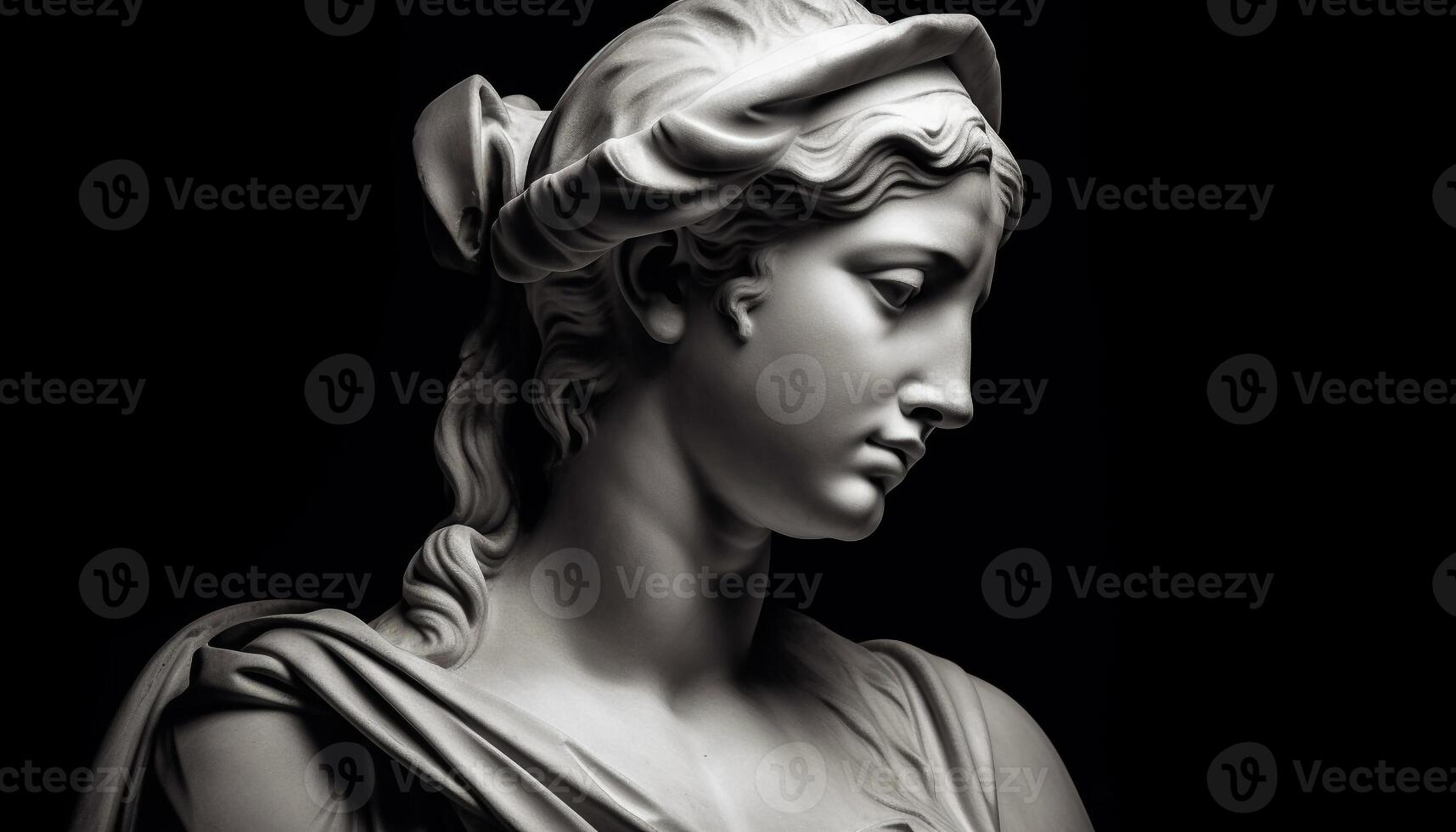 lindo grego escultura do uma triste mulher gerado de ai foto