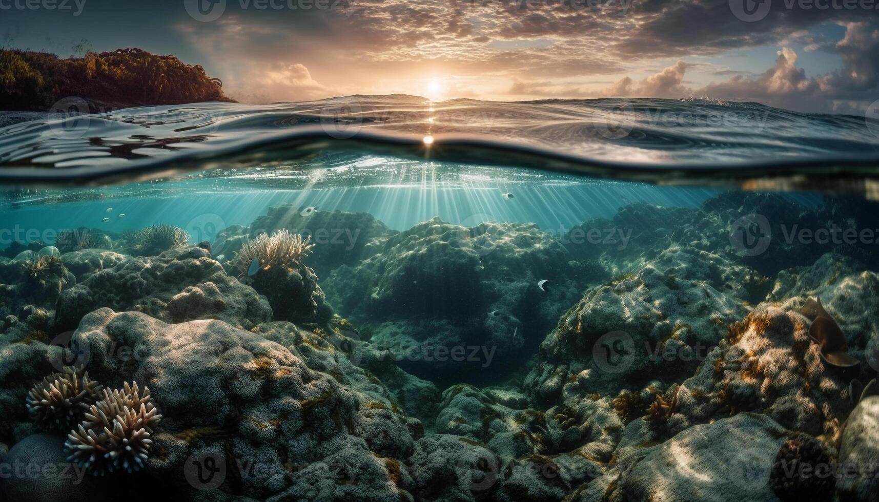 colorida peixe, coral e tartaruga dentro embaixo da agua paraíso gerado de ai foto