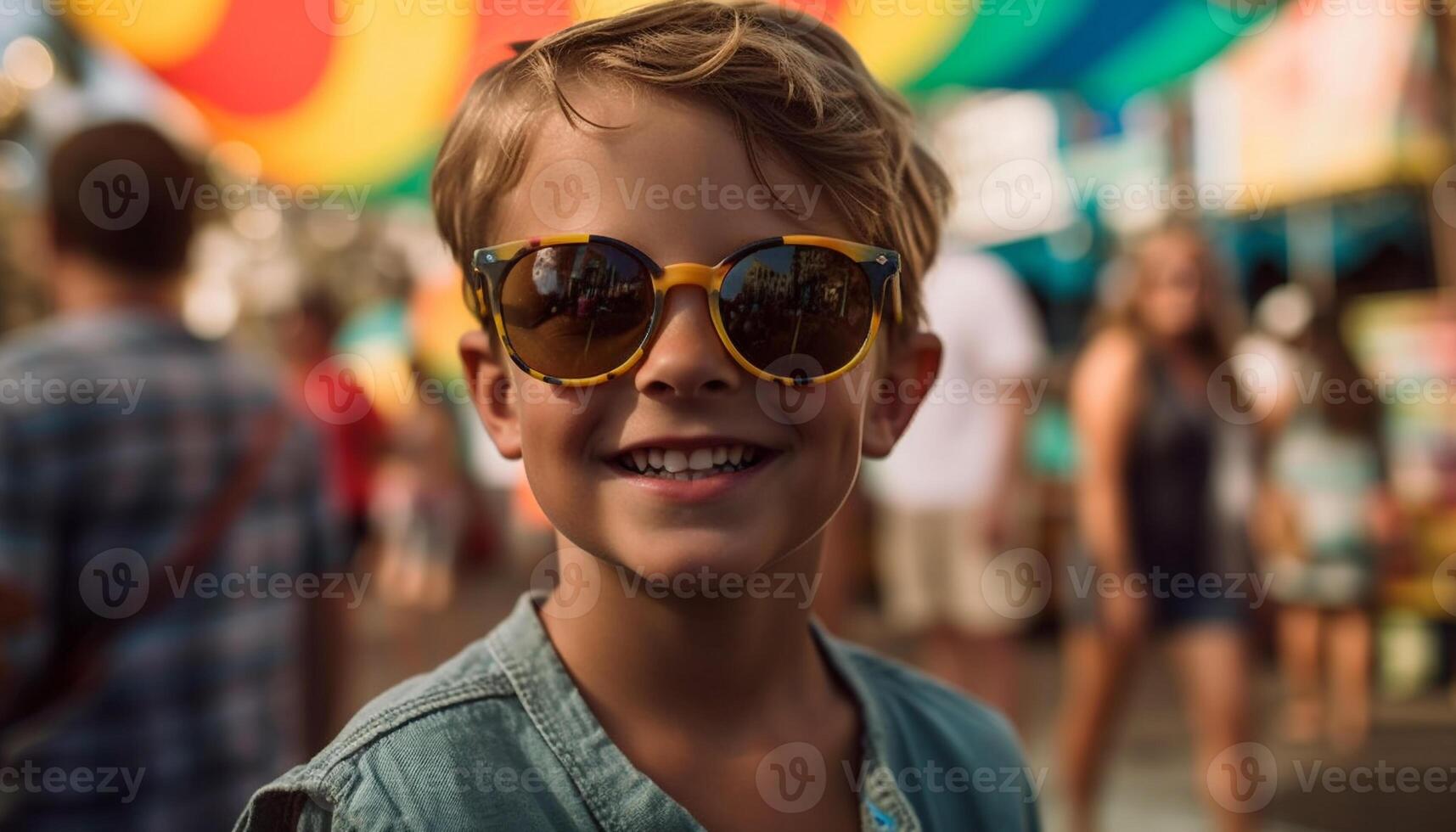 fofa caucasiano Rapazes dentro oculos de sol desfrutando carnaval Diversão gerado de ai foto