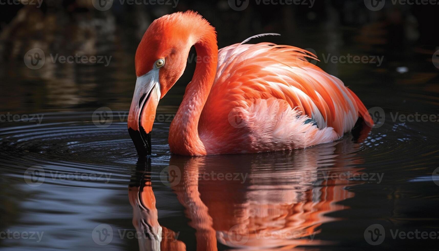 vibrante americano flamingo vadear dentro tropical lagoa gerado de ai foto