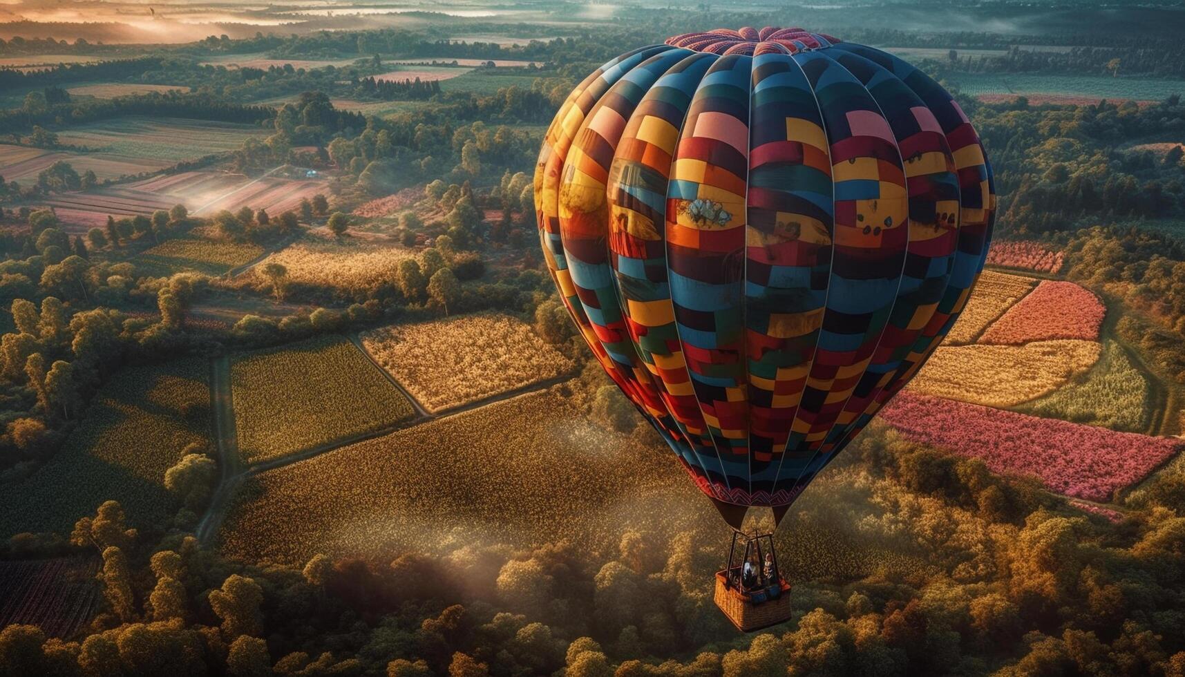 multi colori quente ar balão flutua acima montanhas gerado de ai foto