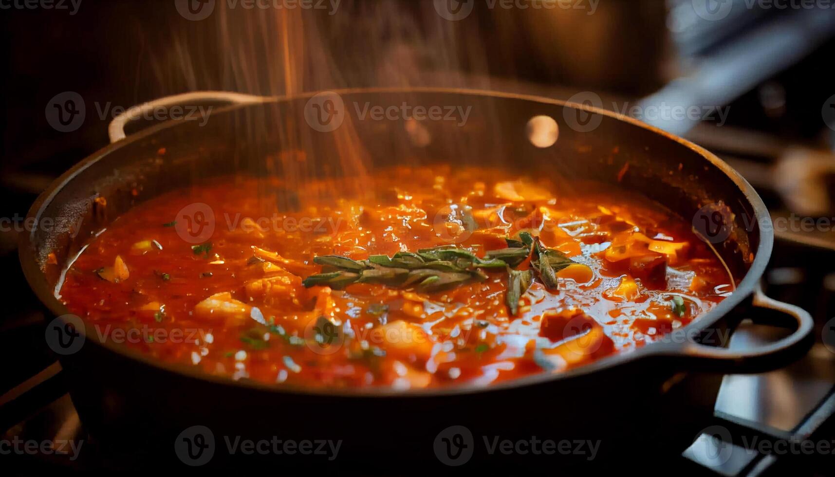 gourmet sopa cozinhando em fogão topo queimador gerado de ai foto