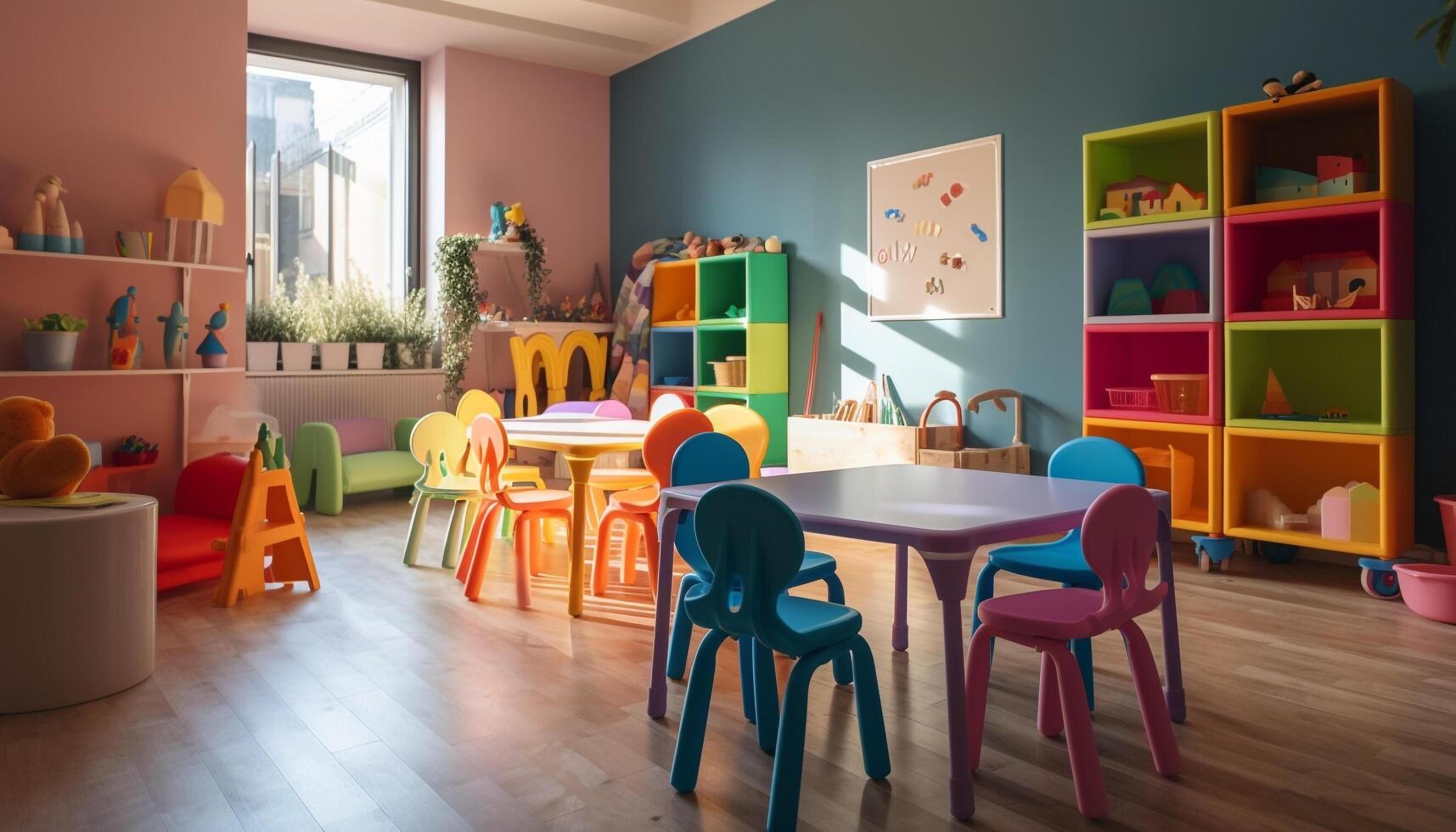 colorida sala de jogos com brinquedos e educacional materiais gerado de ai foto