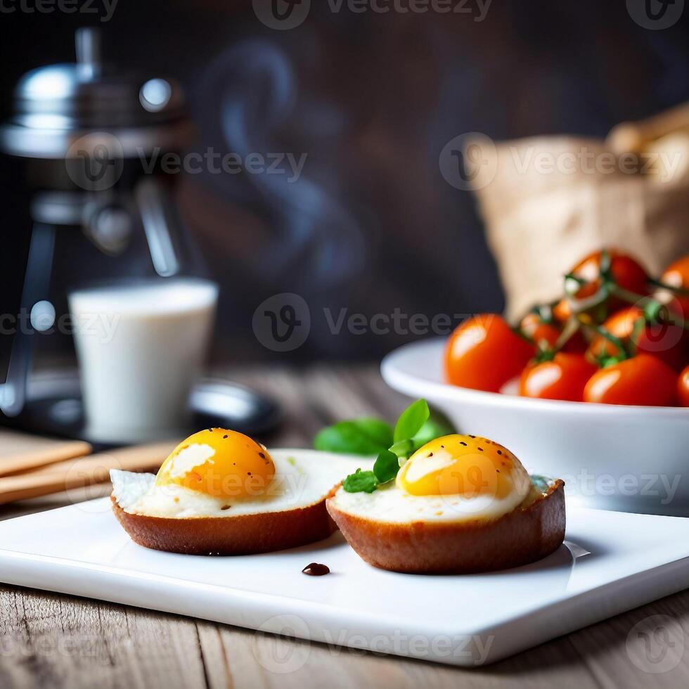 fechar acima do frito ovos dentro uma panela com cozinha fundo, criada com generativo ai tecnologia foto