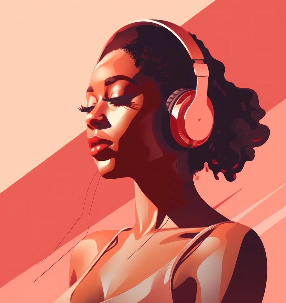 mulher ouvindo para música. ilustração ai generativo foto