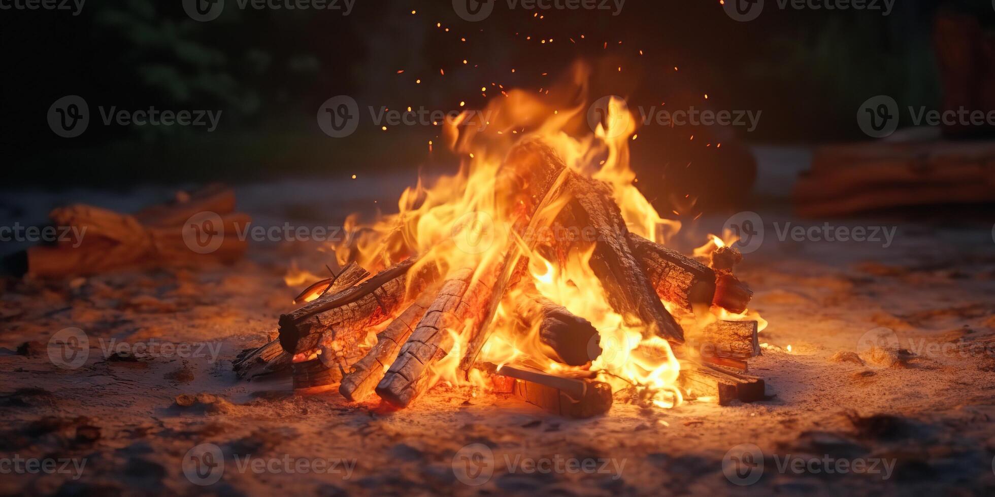 ai gerado. ai generativo. fogueira fogueira às noite. acampamento aventura festa relaxar natureza ao ar livre viagem inspirado vibe. gráfico arte foto