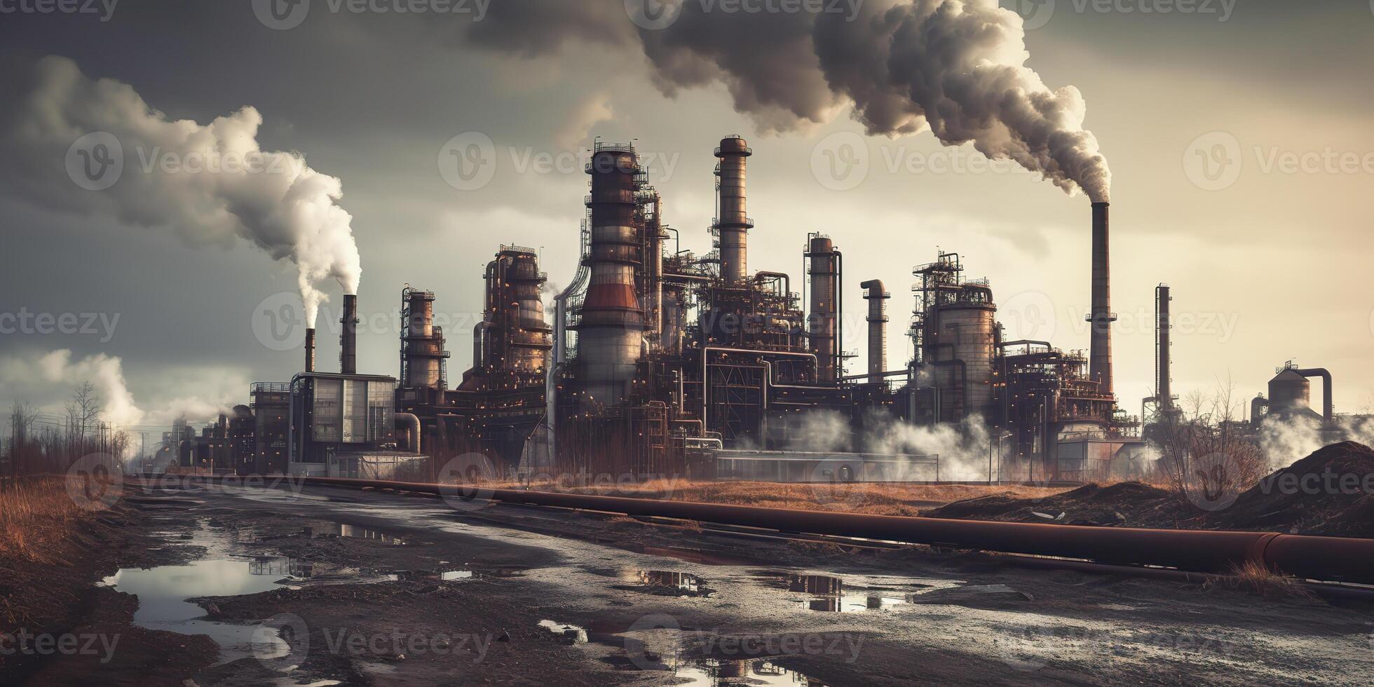 ai gerado. ai generativo. pesado indústria polui fábrica ecologia catástrofe. sujo ar poluição atmosférica. gráfico arte foto