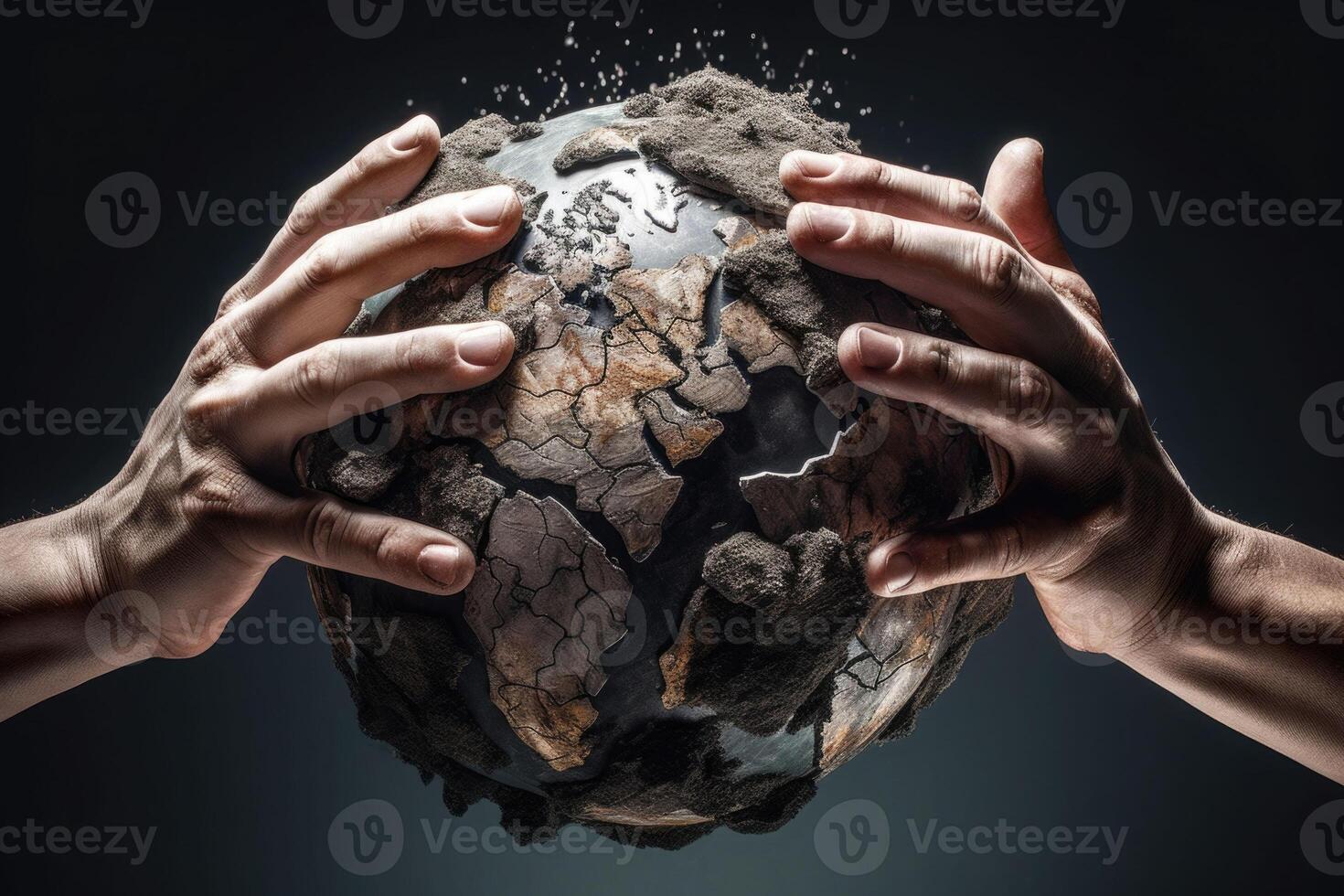 mãos A paixão súbita a terra globo. de Meio Ambiente problemas. destruindo a terra. generativo ai foto