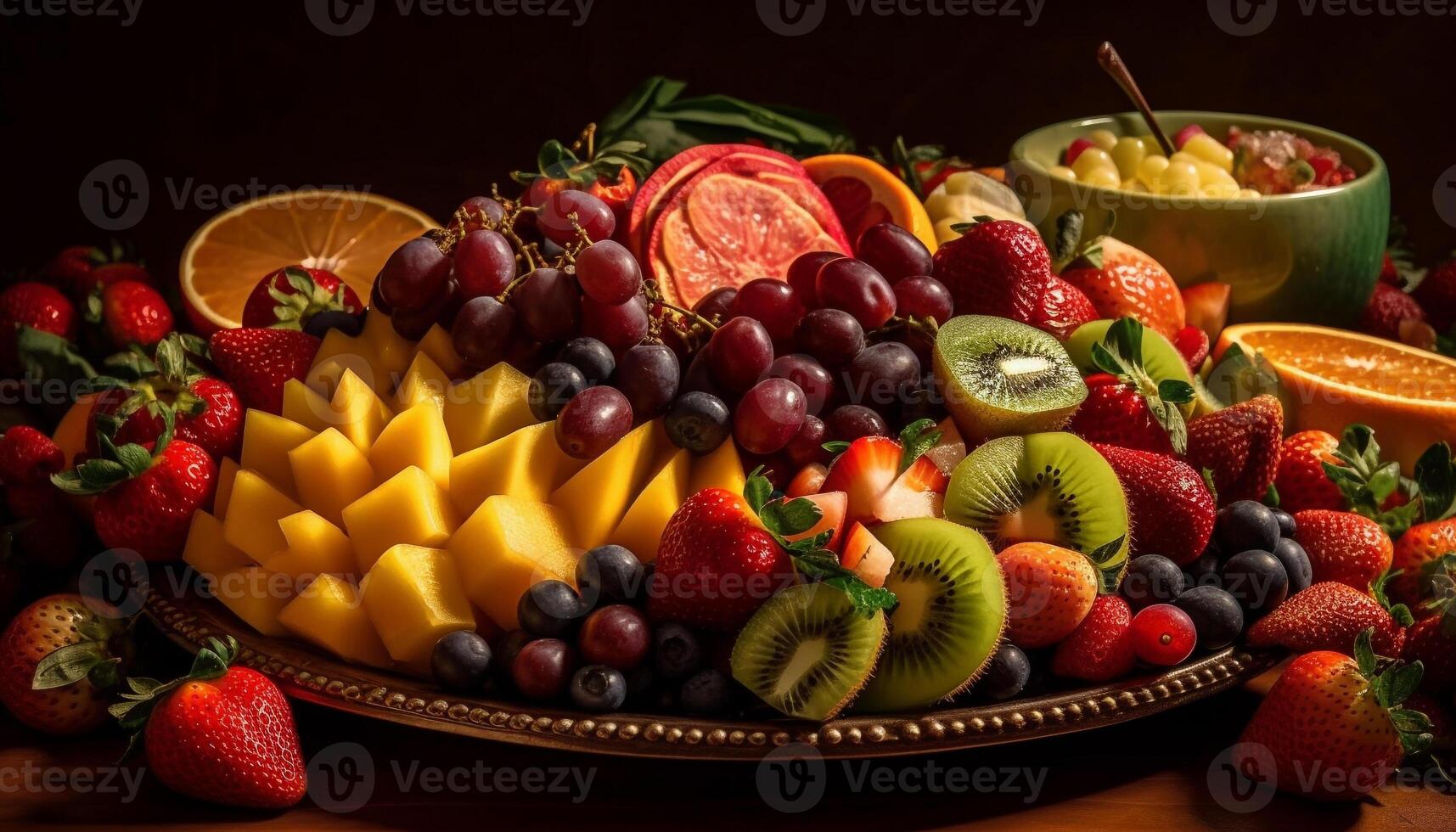 fresco fruta salada com iogurte, uma gourmet deleite gerado de ai foto