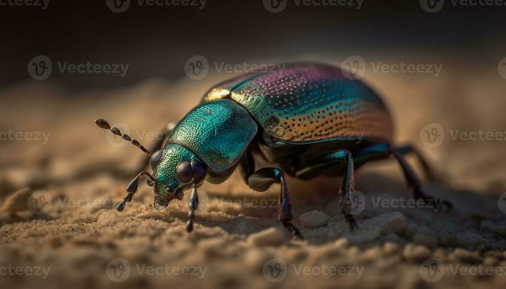 brilhante escaravelho besouro rasteja em verde folha gerado de ai foto