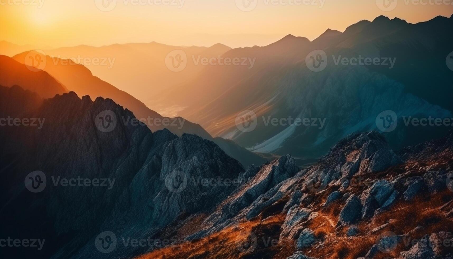 majestoso montanha faixa, Alto acima dentro céu gerado de ai foto