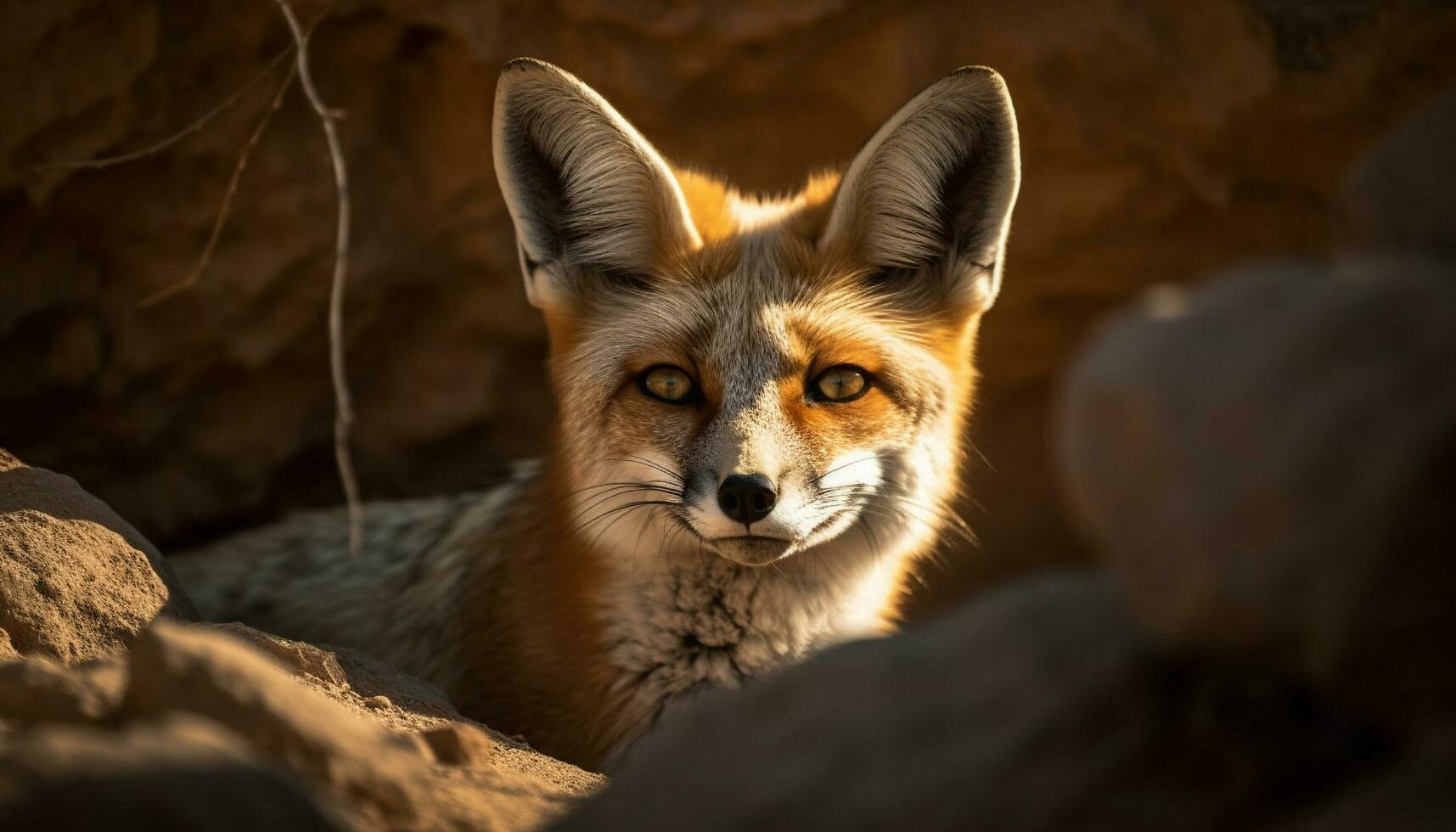 vermelho Raposa olhando bonitinho, alerta dentro região selvagem área gerado de ai foto