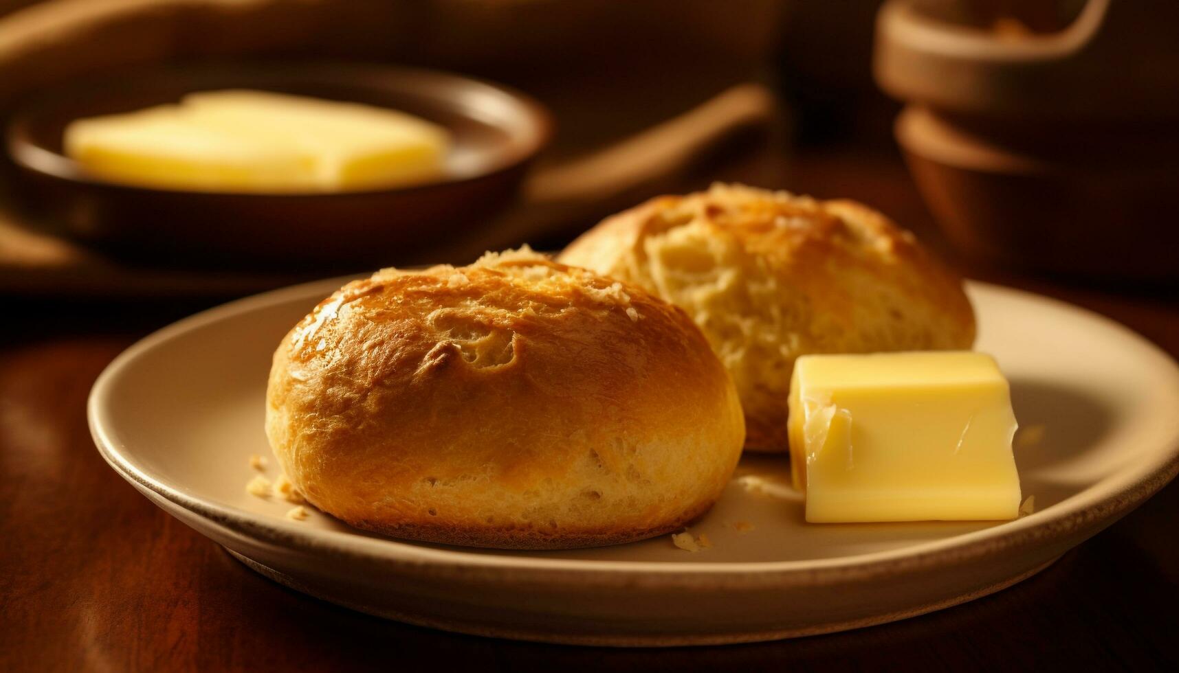 recentemente cozido pão com manteiga em topo generativo ai foto
