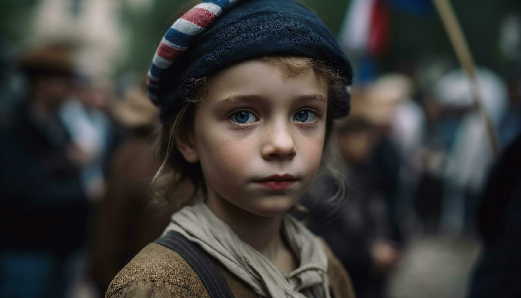 fofa menina dentro inverno boné sorrisos ao ar livre alegremente gerado de ai foto