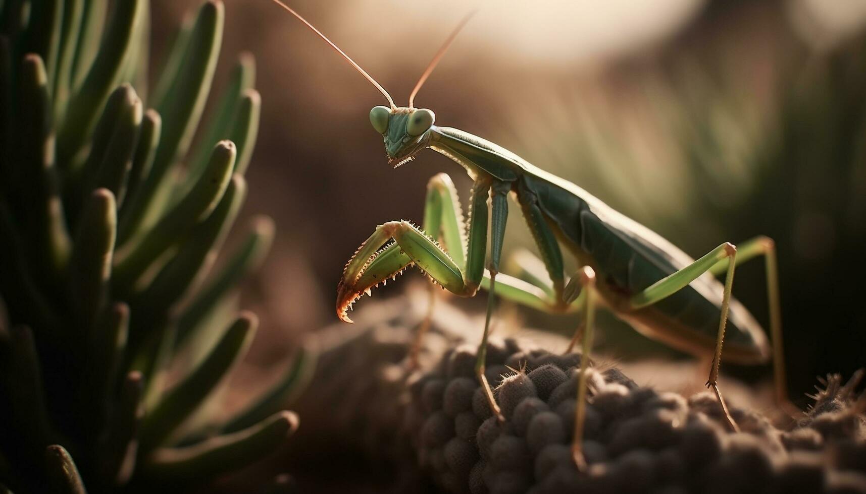 verde gafanhoto em folha, afiado foco primeiro plano gerado de ai foto