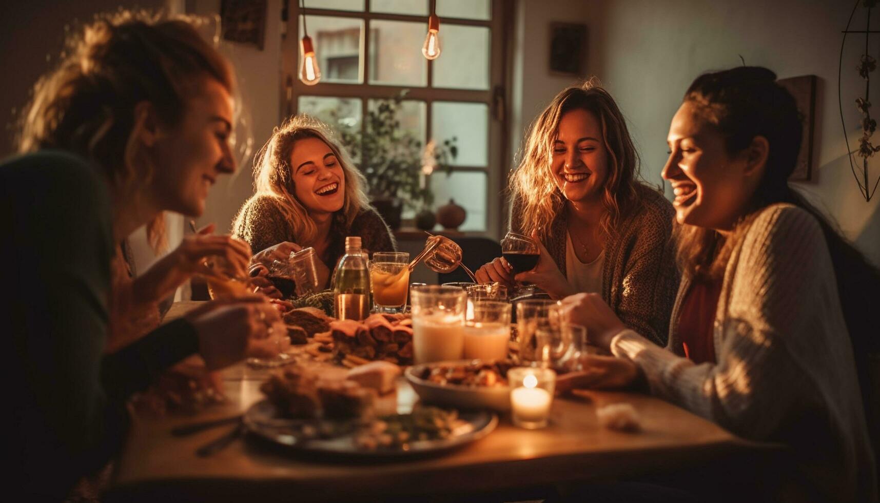 jovem adultos desfrutando uma despreocupado aniversário celebração dentro de casa gerado de ai foto