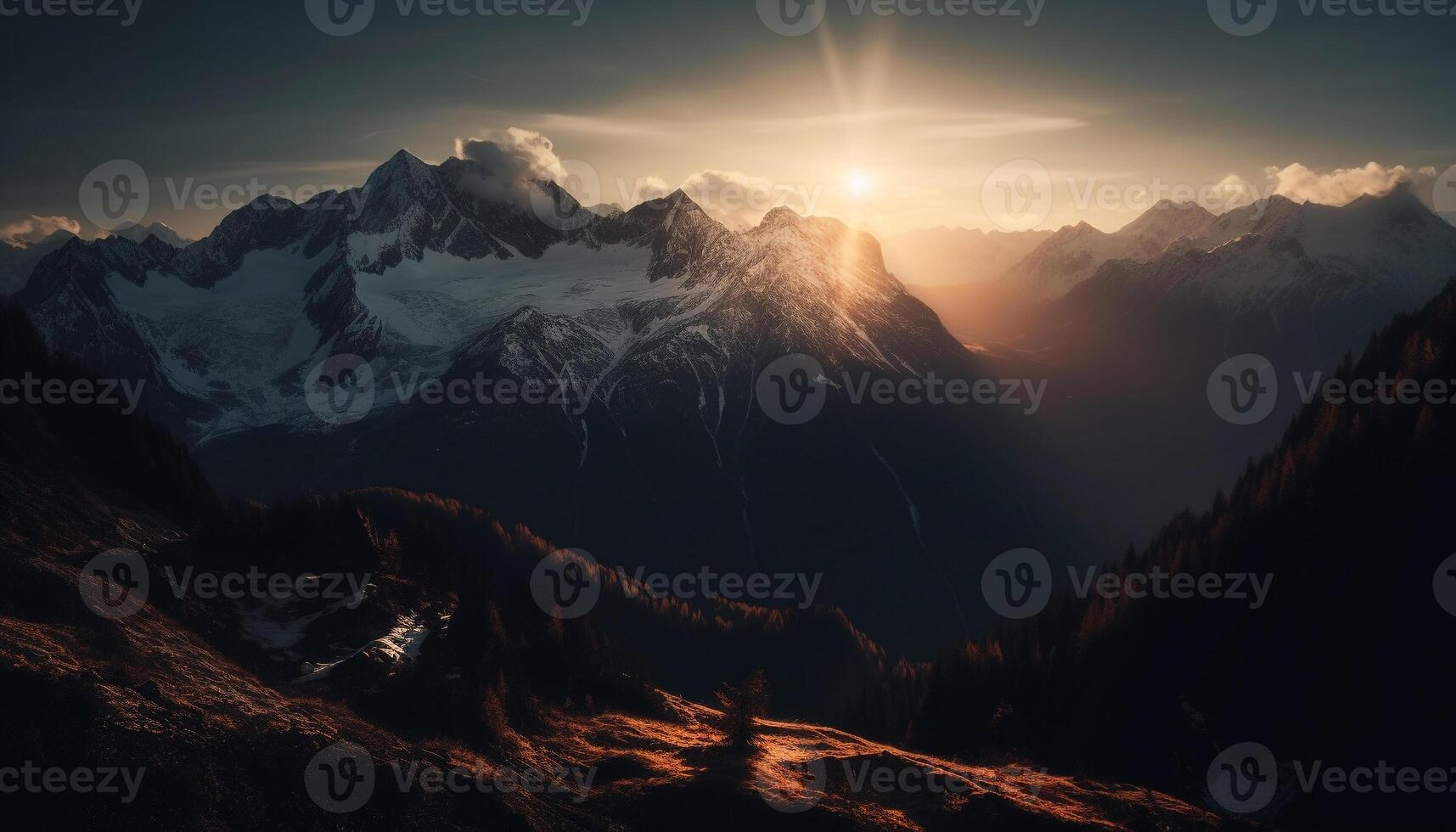 majestoso montanha pico, panorâmico paisagem, tranquilo cena gerado de ai foto