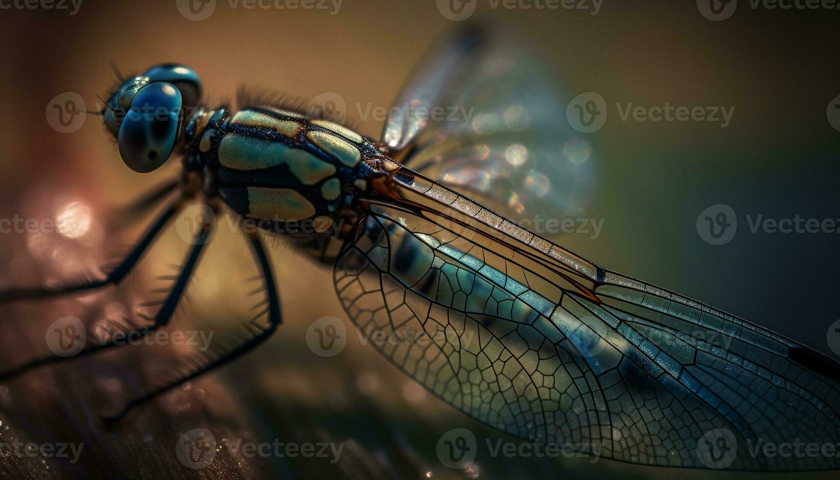 vibrante libélula asa dentro extremo ampliação gerado de ai foto